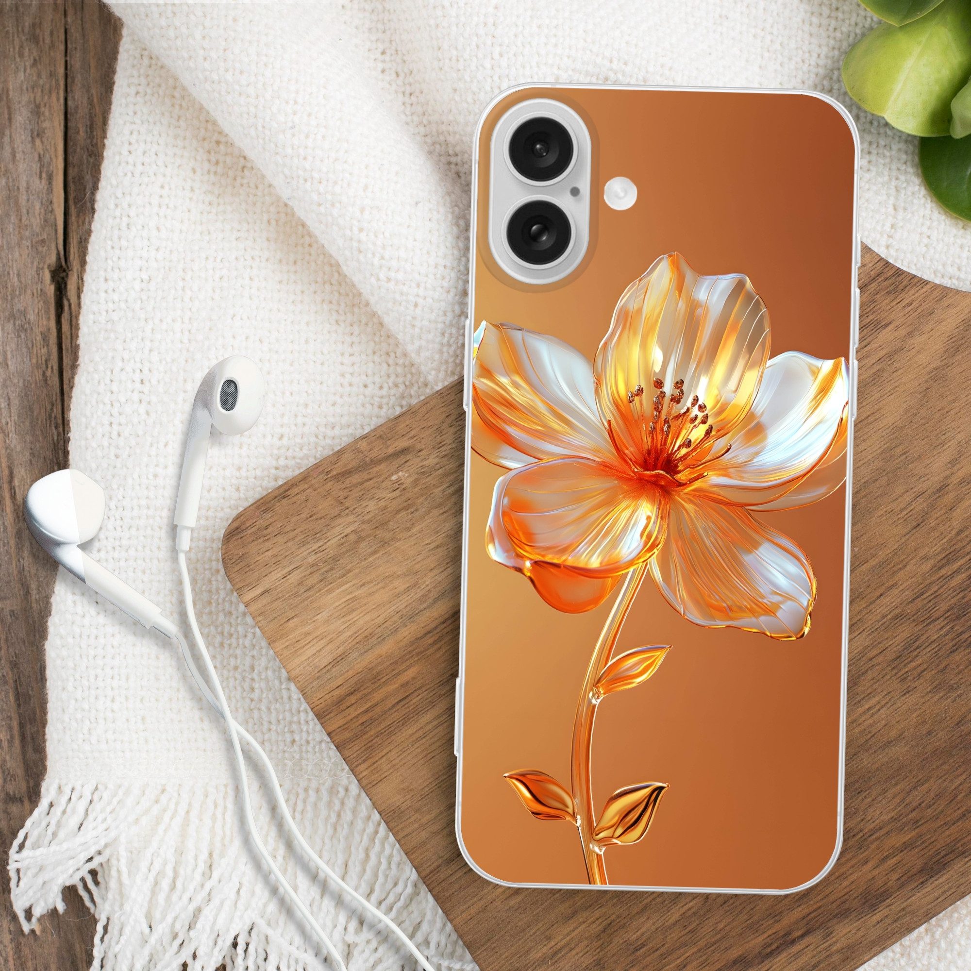 MuchoWow Handyhülle für Apple iPhone 16 Plus Gläser - Blume - Orange, Smartphone-Bumper, Print, Handy Schutzhülle Dünn