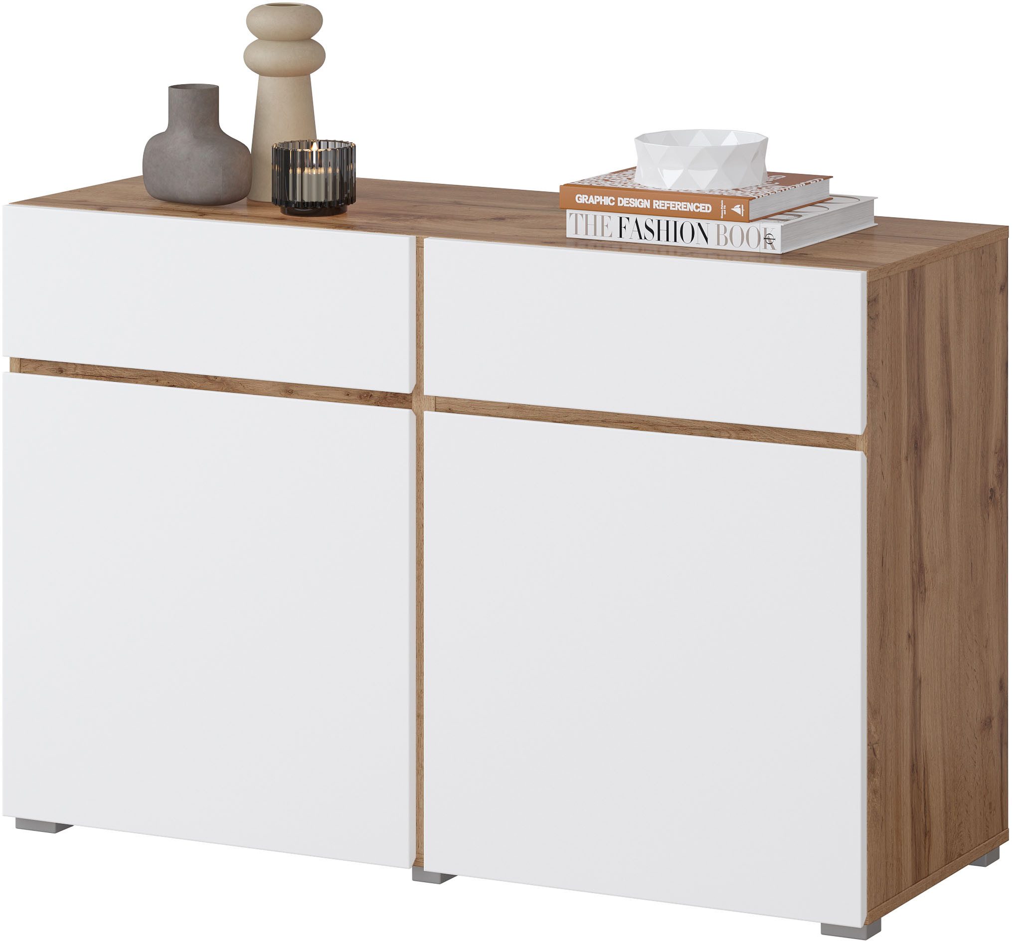 OTTO home Sideboard Cross,Breite 119,5 cm, moderne grifflose Kommode,2 Türen/2 Schubkästen, Schubladenschrank,Anrichte mit viel Stauraum, Einlegeböden verstellbar