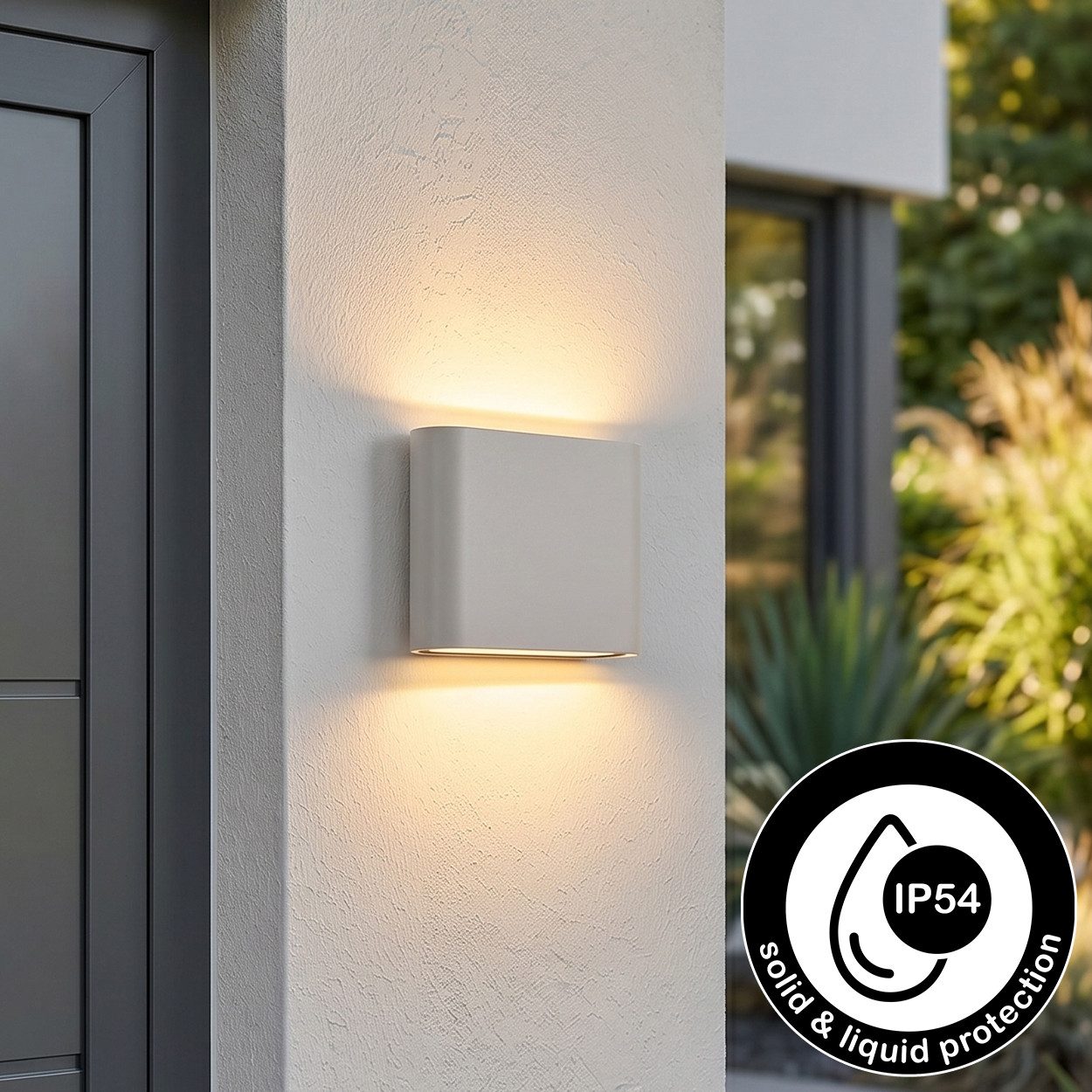 hofstein Außen-Wandleuchte Außenwandlampe aus Metall/Kunststoff in Weiß, LED wechselbar, 3000 Kelvin, moderne Wandleuchte für Garten, 6 Watt, 700 Lumen, 3000 Kelvin, IP65