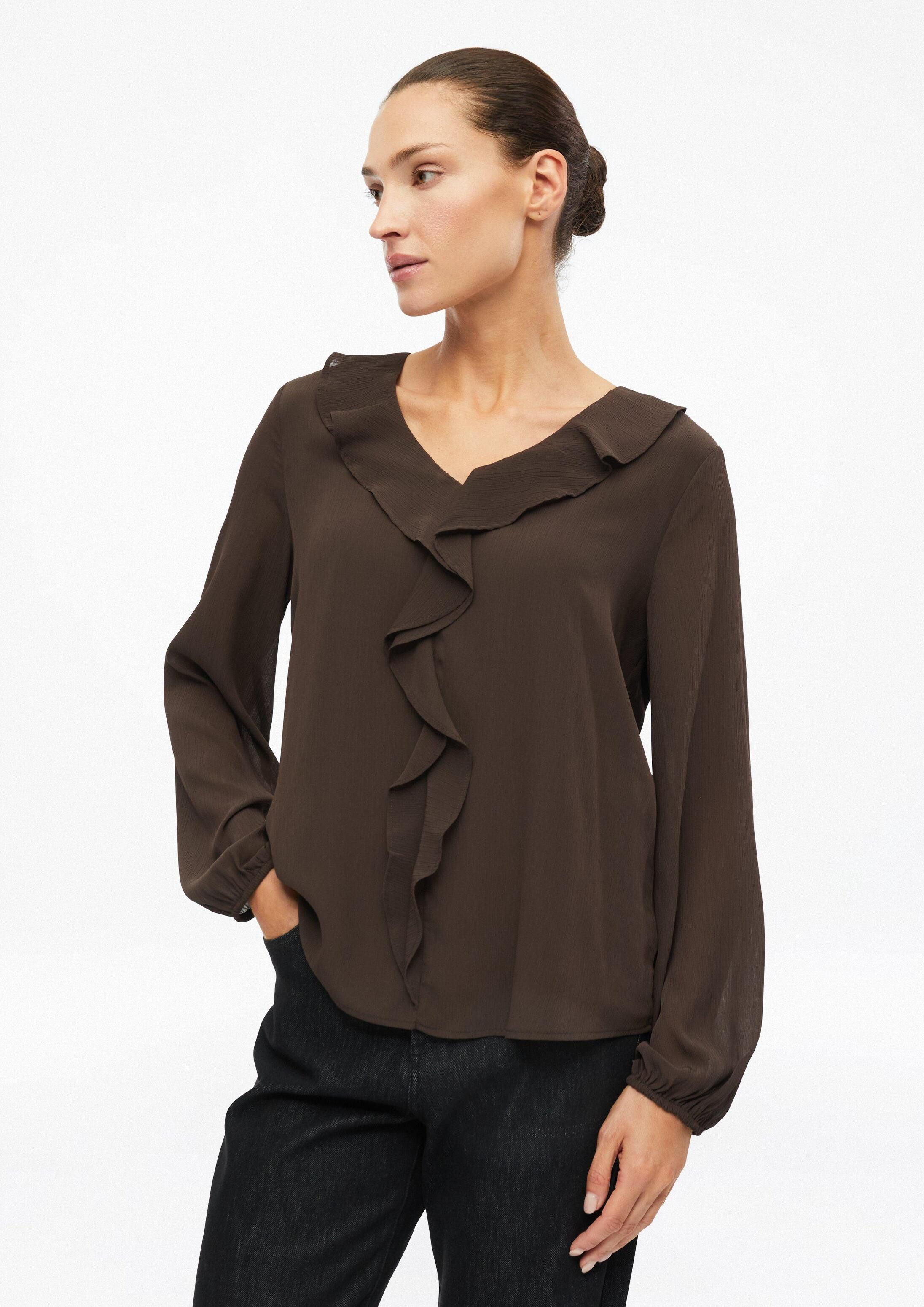 s.Oliver Langarmbluse Bluse Crêpe-Bluse mit Volants