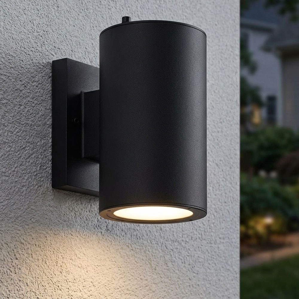 Expo Börse LED Außen-Wandleuchte, LED-Leuchtmittel fest verbaut, Warmweiß, LED Solarleuchte Wandleuchte Fassadenlampe Down Alu schwarz 1 flammig