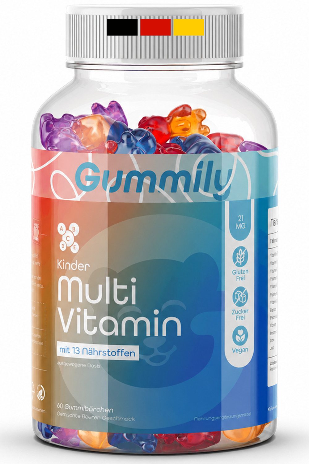 Gummily® Kinder Multivitamin Gummibärchen, 60 St., 2-Monats-Vorrat - Kinder Multi Gummies - Laborgeprüft