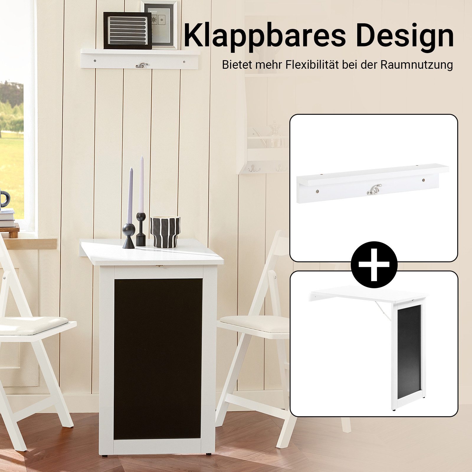 SoBuy Klapptisch FWT20, Wandklapptisch mit Drop-Leaf, Platzsparender Klapptisch, Wandtisch mit Tafel Esstisch Küchentisch Memoboard