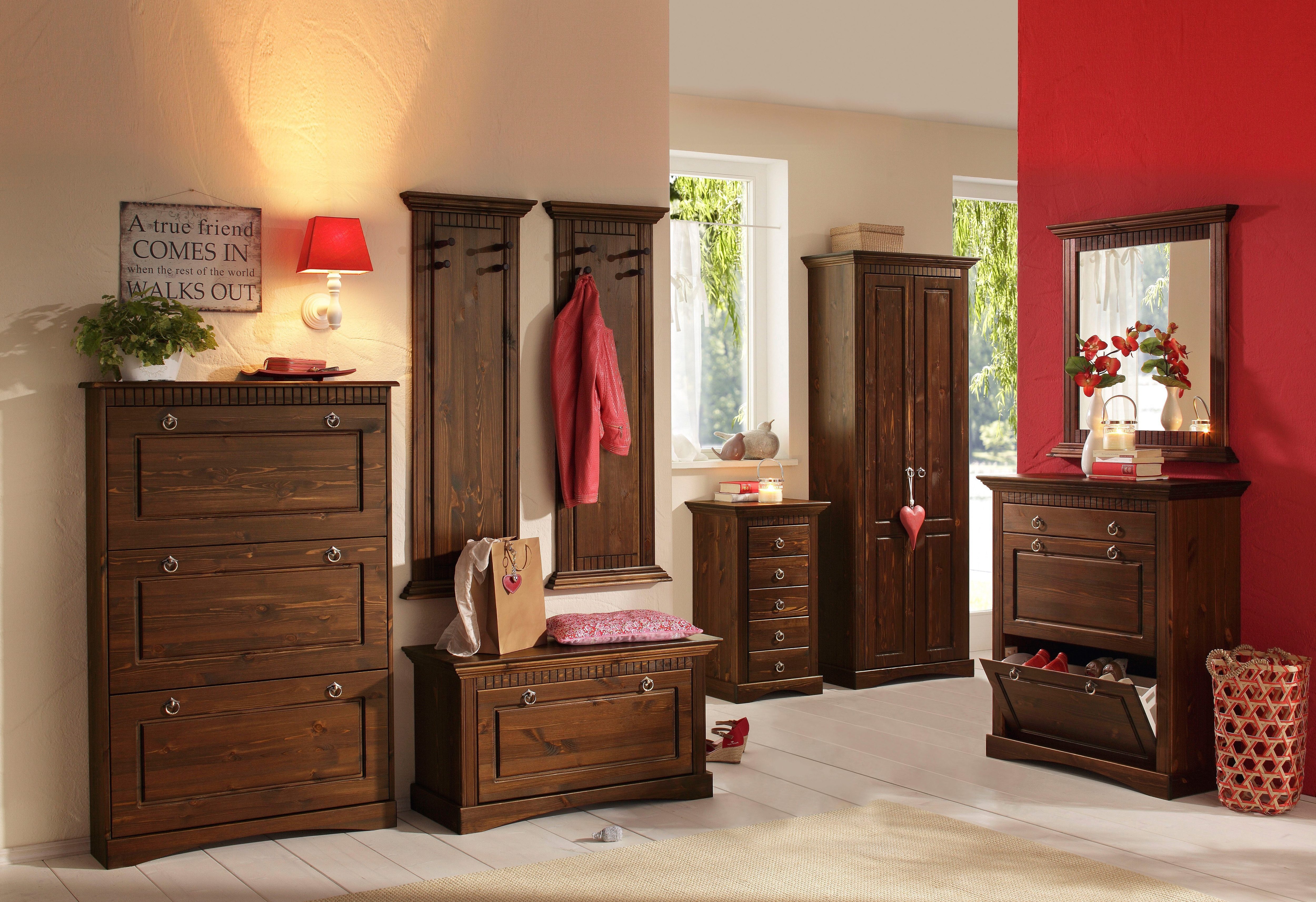 Home affaire Schuhtruhe Rustic, aus massiver Kiefer, Sitzhöhe 49 cm, mit Ka günstig online kaufen