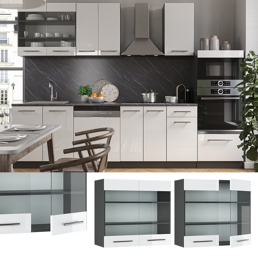 Vicco Glashängeschrank Fame-Line, Weiß Hochglanz/Anthrazit, 80 cm (1-St) – Bild 2 von 5