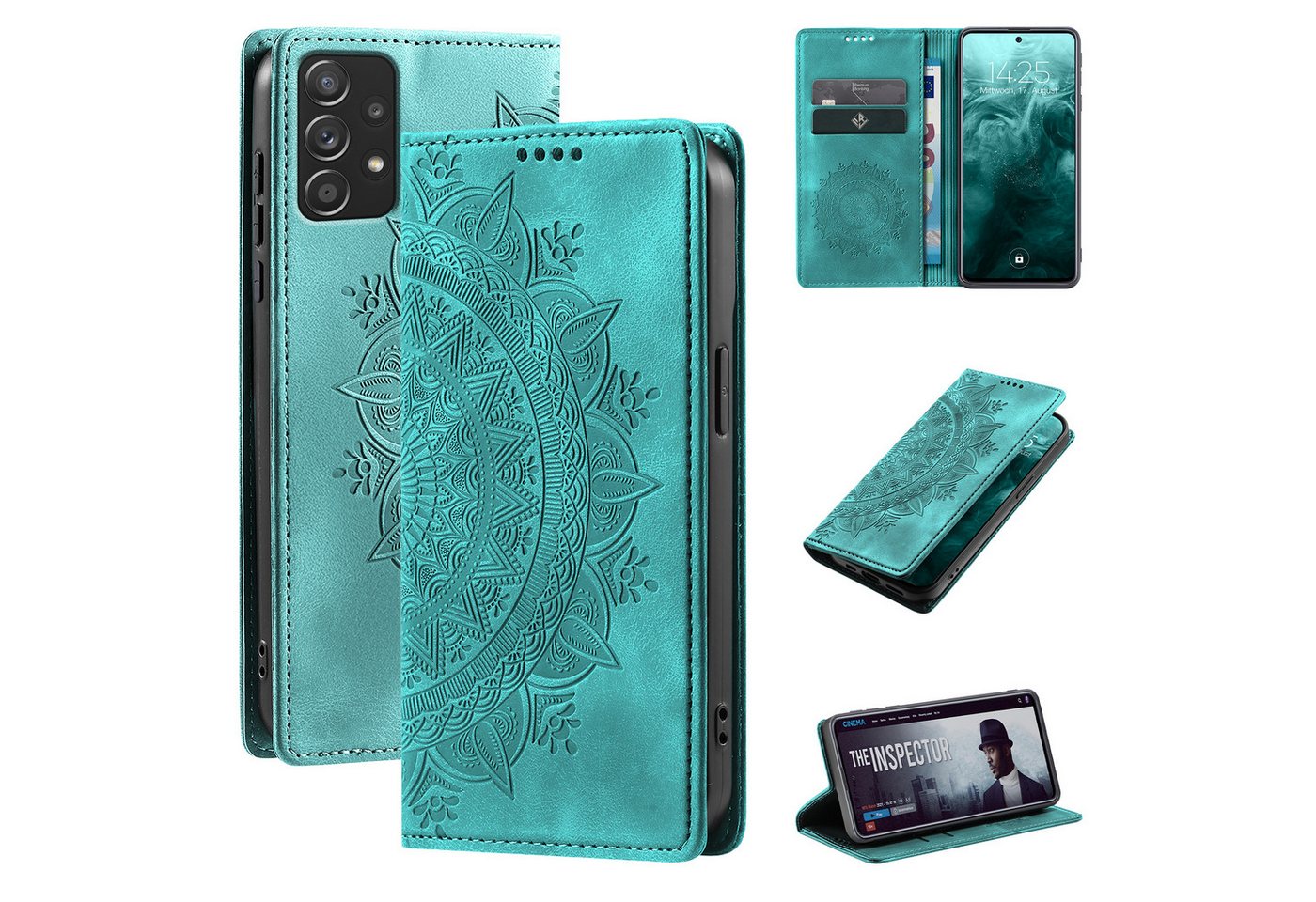 Tec-Expert Handyhülle Mandala Hülle Cover für Samsung Galaxy A52 / A52 5G / A52s 5G 6.5 Zoll, 6.5", Klapphülle Case Tasche mit Kartenfächern und RFID Schutz