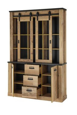 Furn.Design Buffet Stove (Buffetschrank 133 x 201 cm, mit Schiebetüren und Schubladen) Used Wood, Soft-Close