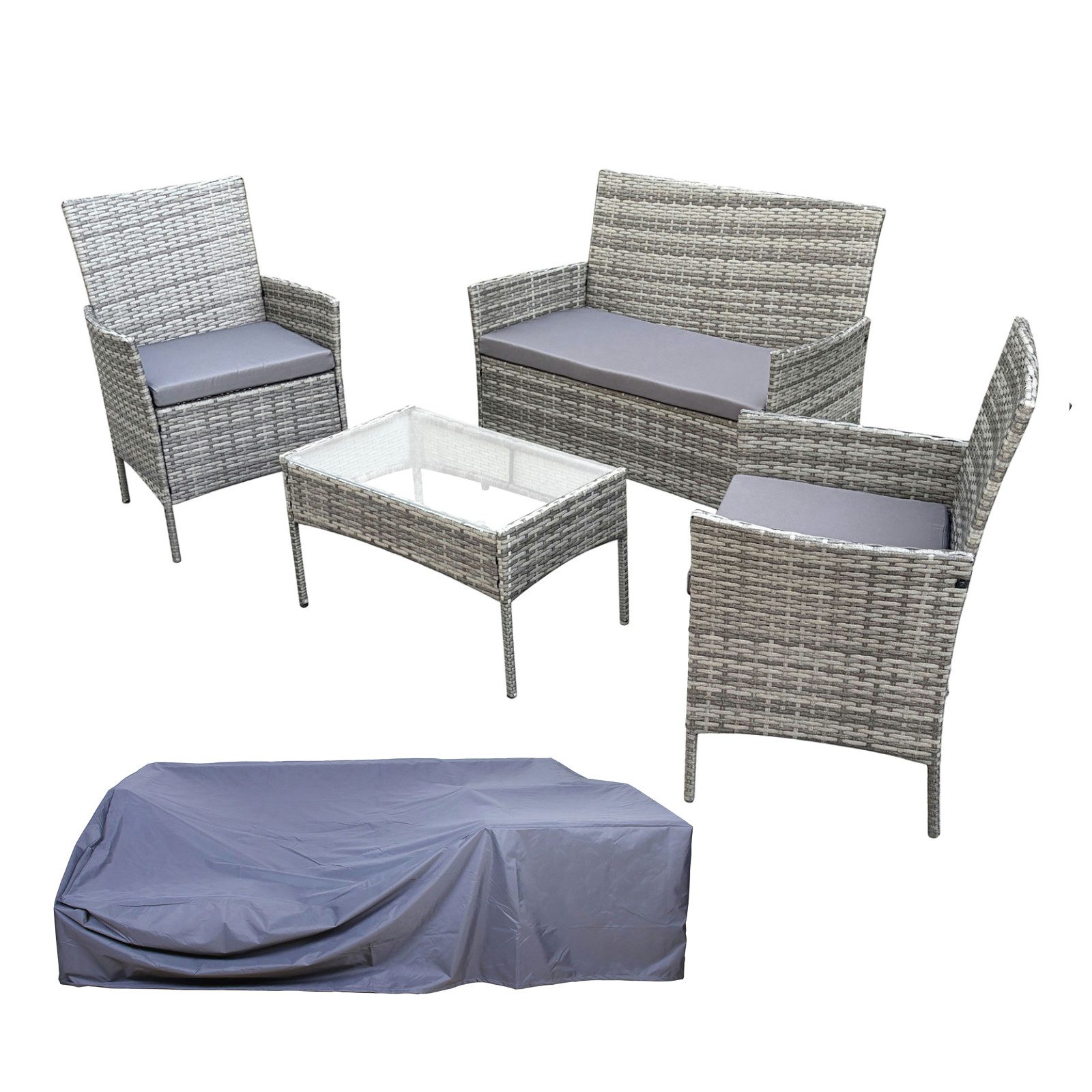 SVITA Sitzgruppe BROOKLYN, (Set, Gartenlounge mit Abdeckhaube), 4-teilig, Polyrattan Lounge Set, wetterfest, inkl. Kissen, Grau