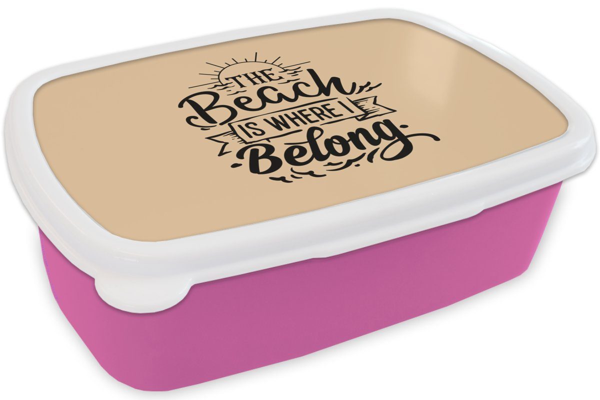 MuchoWow Lunchbox Strand Erwachsene, Kunststoff, rosa Kunststoff Kinder, Mädchen, Snackbox, Brotdose Zitate für - (2-tlg), - Brotbox Sonne