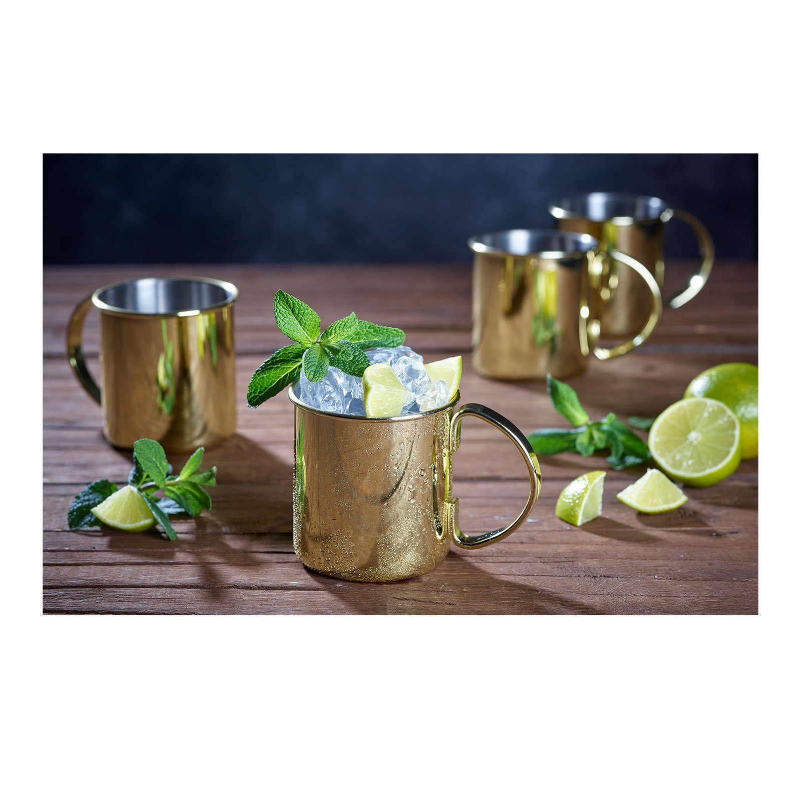 ECHTWERK Cocktailglas Kupferbecher-Set, Cocktailgläser, 4-tlg., Edelstahl, Bruchsichere Edelstahl-Gläser, Cocktail-Set, Geschenkset, Gold 0,48l
