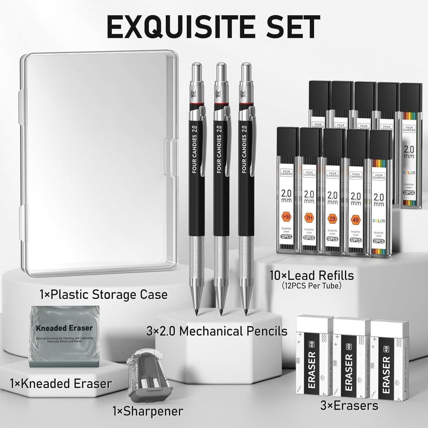 Four Candies Druckbleistift Druckbleistift Set 2mm: 3 Stk. mit Etui, 120