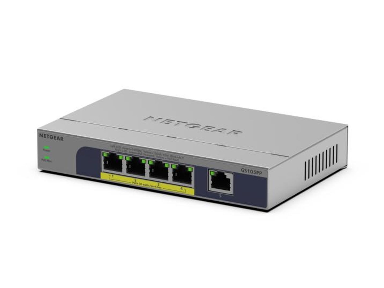 NETGEAR GS105PP - Switch - unmanaged - 1 x 10/100/1000 + 4 x 10/100/1000 (PoE+ Netzwerk-Switch