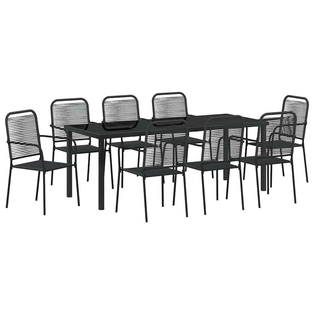 vidaXL Gartenlounge-Set Garten Essgruppe 9 pcs Schwarz Pulverbeschichteter Stahl, (9-tlg)