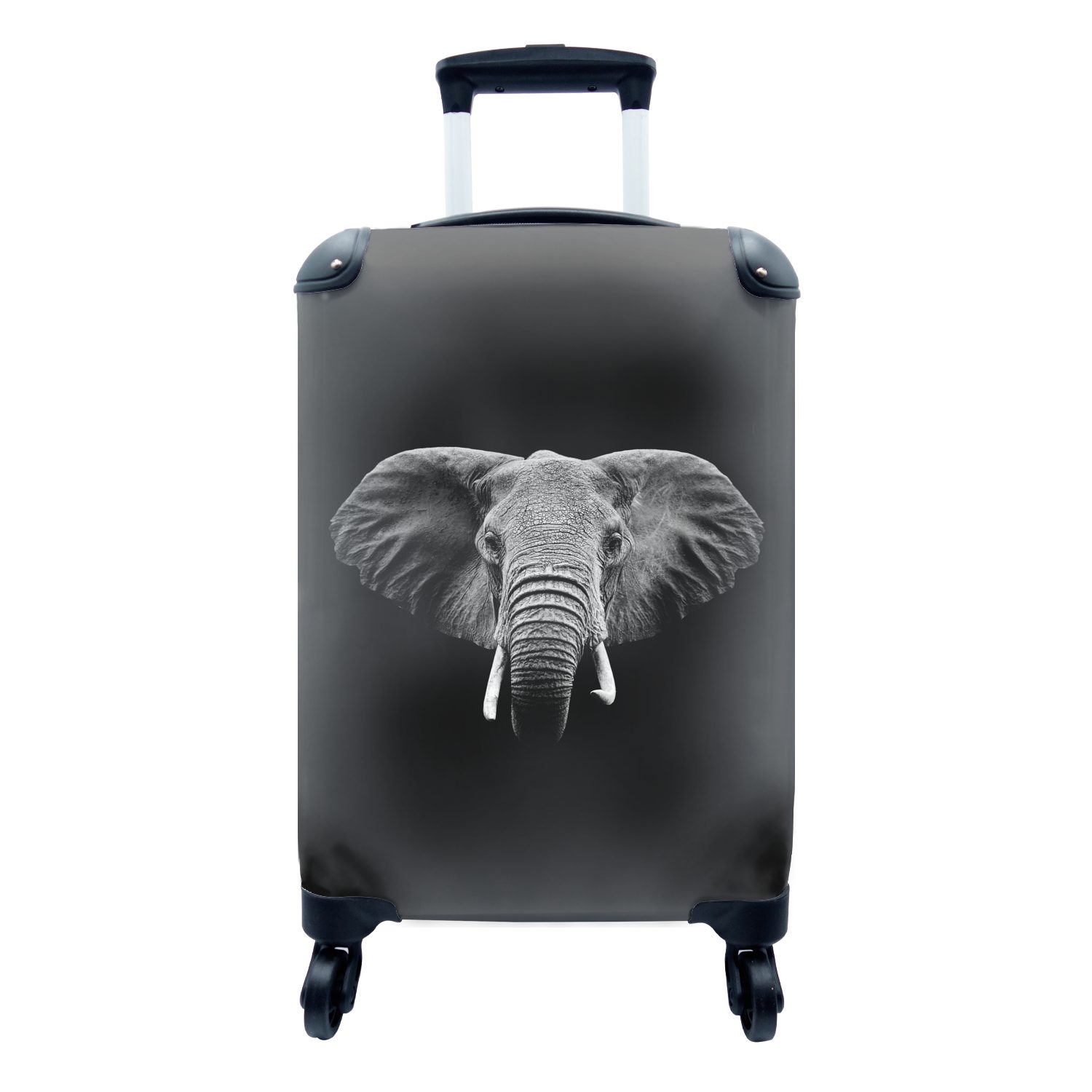 MuchoWow Handgepäckkoffer Elefant auf schwarzem Hintergrund - schwarz und weiß, 4 Rollen, Reisetasche mit rollen, Handgepäck für Ferien, Trolley, Reisekoffer