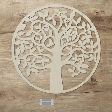 Namofactur LED Wandleuchte Baum - Dekoobjekt aus Holz mit Baum-Motiv - Wand Deko Lampe, Ohne Zugschalter/Stern, LED fest integriert, Warmweiß, Wanddekoobjekt Wohnzimmer Leuchte batteriebetrieben