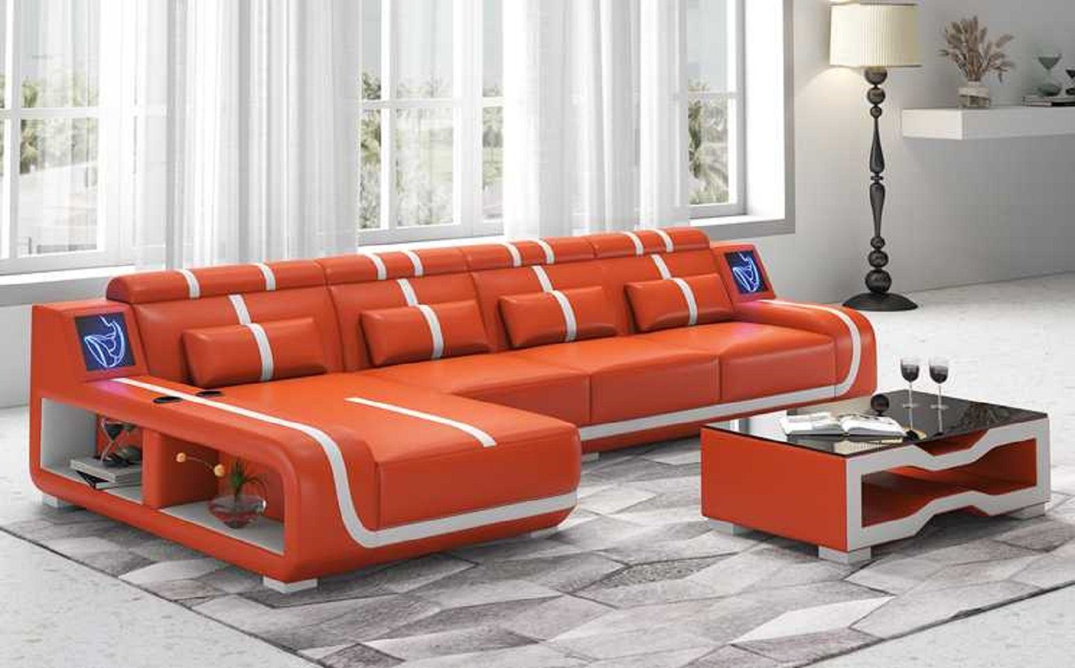JVmoebel Ecksofa Design Ecksofa Couch L Form Liege Modern Sofa couchen, 3 Teile, Made in Europe Orange