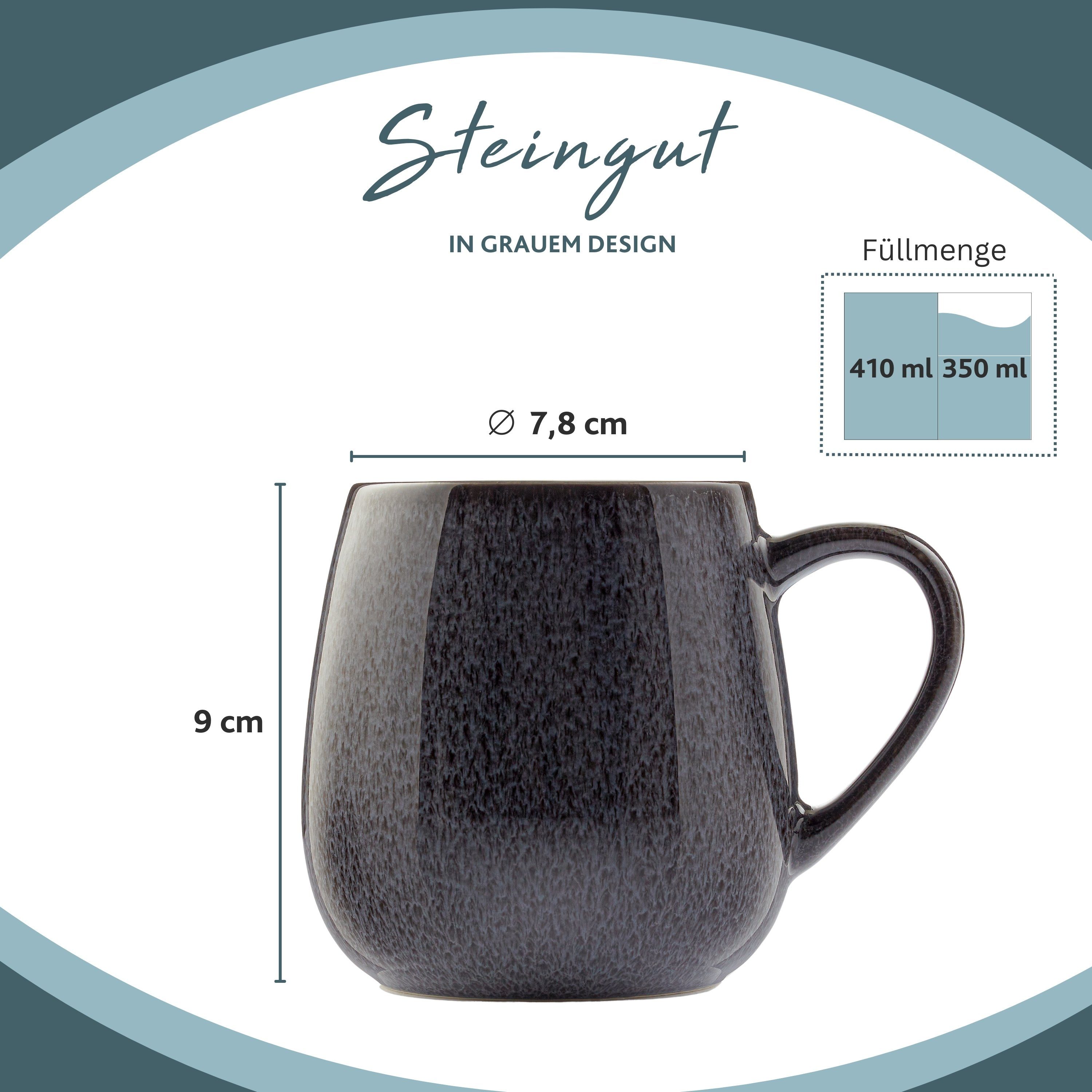 SÄNGER Becher Bali Kaffeeebecher Set (4-teilig), 4-tlg., Steingut, Dunkelgrau mit dunkler Maserung, Handmade, 350 ml, Premium Collection