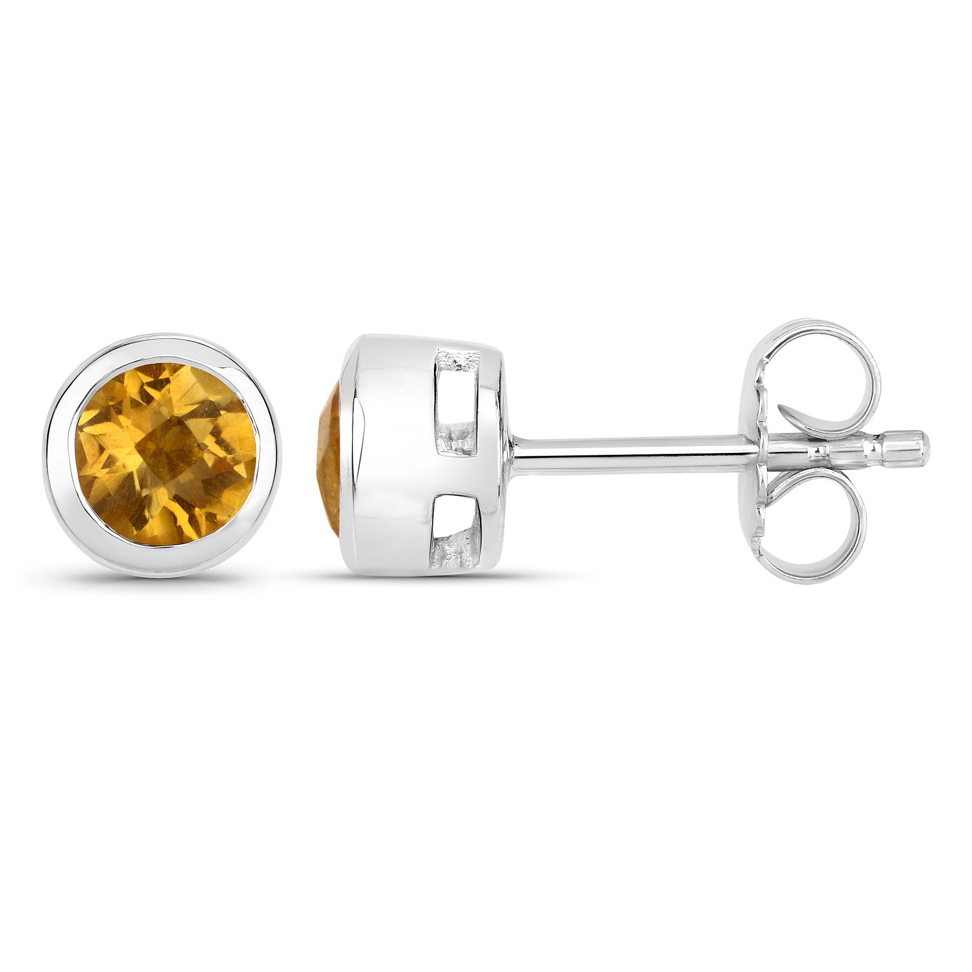 Vira Jewels Paar Ohrstecker 925-Sterling Silber rhodiniert glänzend Citrin orange rund