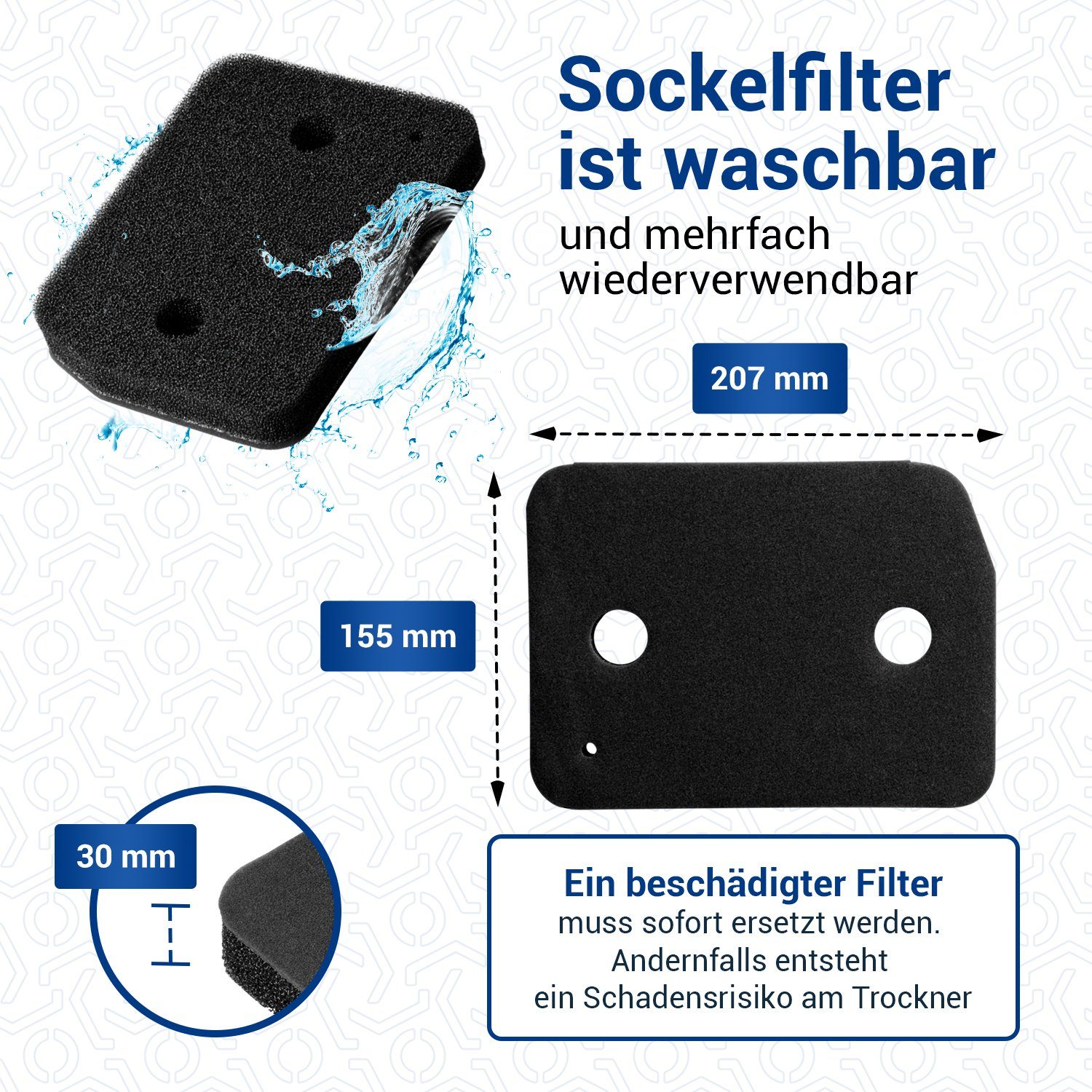 VIOKS Ersatzfilter Schaumfilter Sockelfilter Ersatz für Miele 9164761, Zubehör für Wärmetauscher in Kondenstrockner, 207 x 155 x 30 mm – Bild 4 von 5