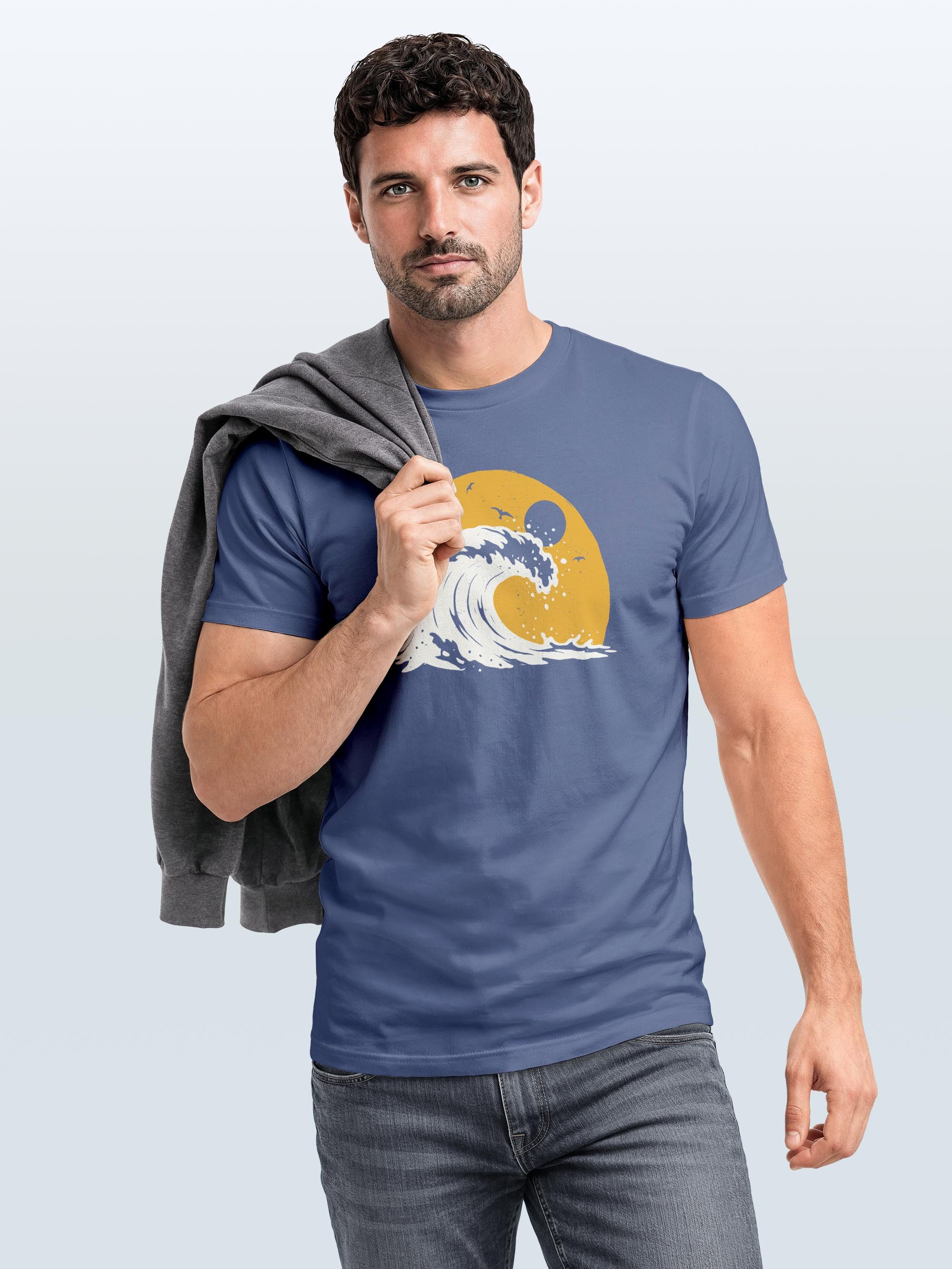 Neverless Print-Shirt Herren T-Shirt Frontprint Welle Printshirt Maritim Meer Surfing mit Print
