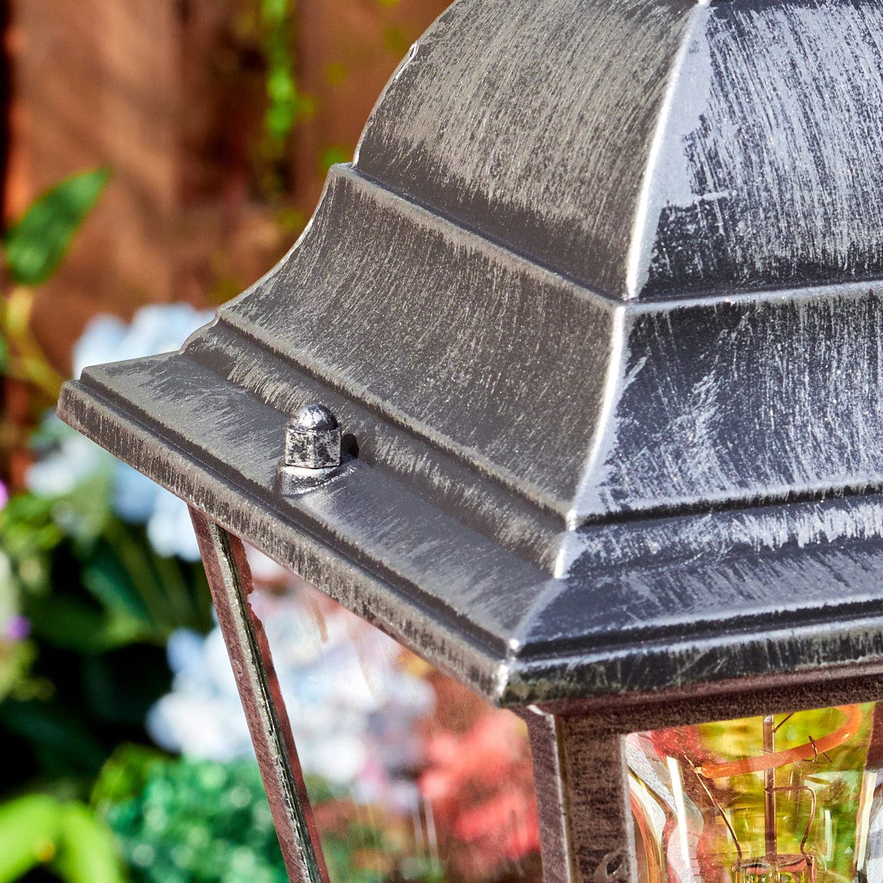 hofstein Pollerleuchte Außenwegeleuchte aus Metall/Glas in Schwarz/Silberfarben/Klar, ohne Leuchtmittel, Wegeleuchte im Vintage/Antik/Landhaus-Design, Höhe 140 cm, E27, IP44