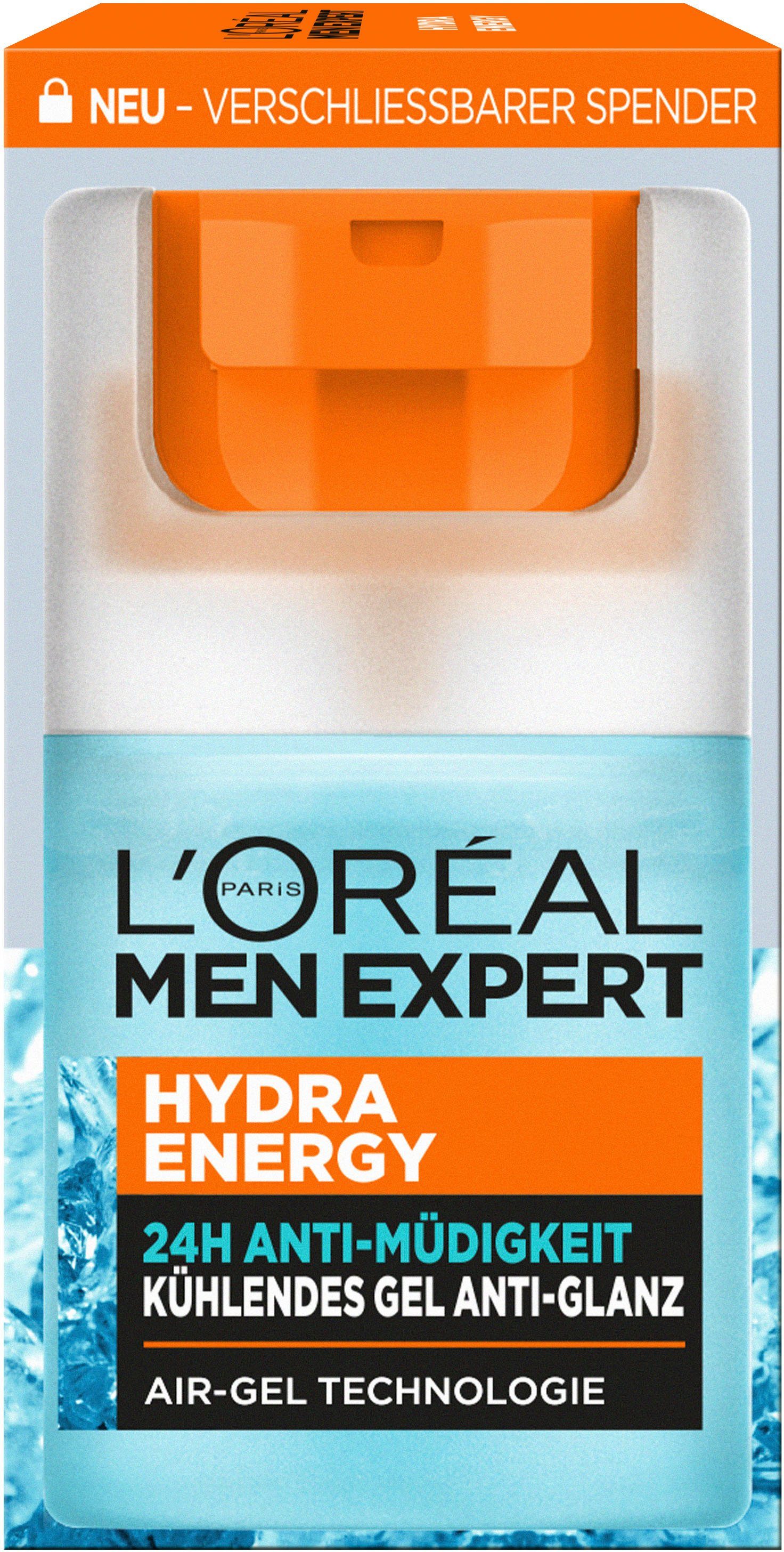 L'ORÉAL PARIS MEN EXPERT Gesichtsgel HYDRA ENERGY 24H ANTI-MÜDIGKEIT KÜHLENDES GEL ANTI GLANZ, feuchtigkeitsspendend, mehr Glanz, hilft bei müder Haut