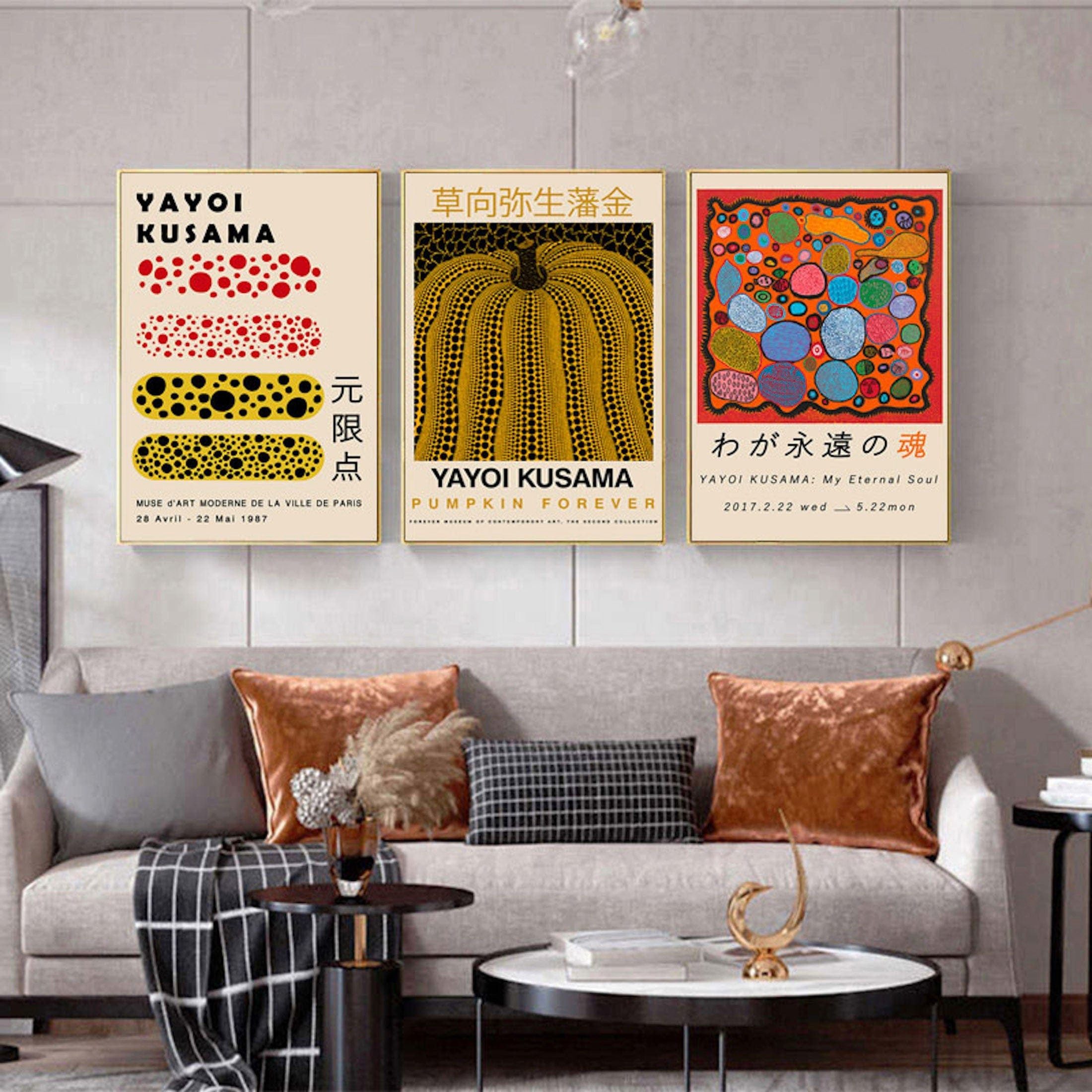 JUSTGOODMOOD Poster Japan Yayoi Kusama Kürbis Netzform Bilder Wohnzimmer Wandbilder Schlaf, E (1 St)