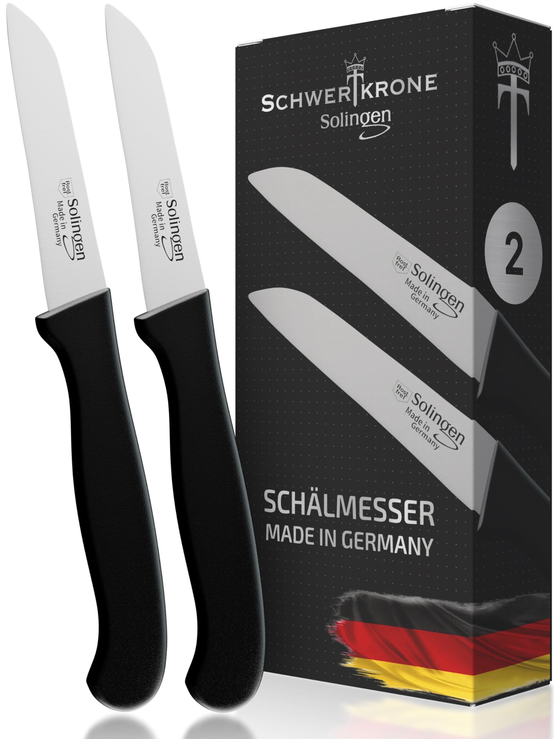 Schwertkrone Kochmesser Messer Solingen Küchenmesser Schälmesser 2er Gemüsemesser, Premium Quality Allzweckmesser Germany rostfrei Dünnschliff