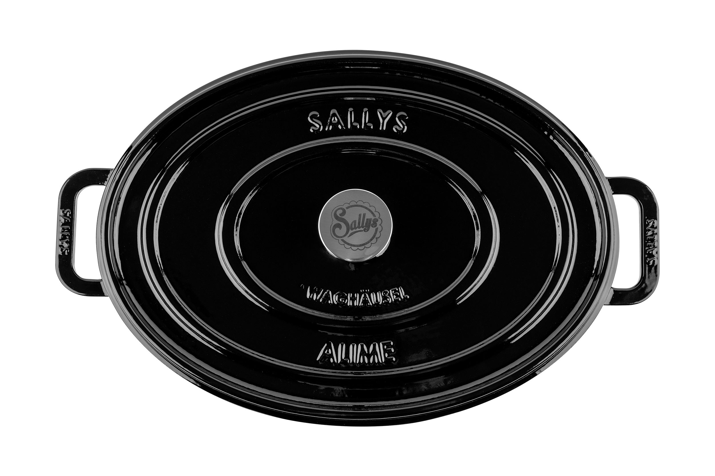Sallys Bräter Vielseitiger Gusseisentopf ALIME, oval für Brot, Braten & Schmoren, Vollgusseisen mit hochwertiger Emaille-Beschichtung (Schmortopf mit Deckel, inklusive Noppen-Deckel, langlebig & ofenfest bis 250 °C), Gusseisenbräter, 36,5 × 26 cm / Vollgusseisen Emaille-Beschichtung