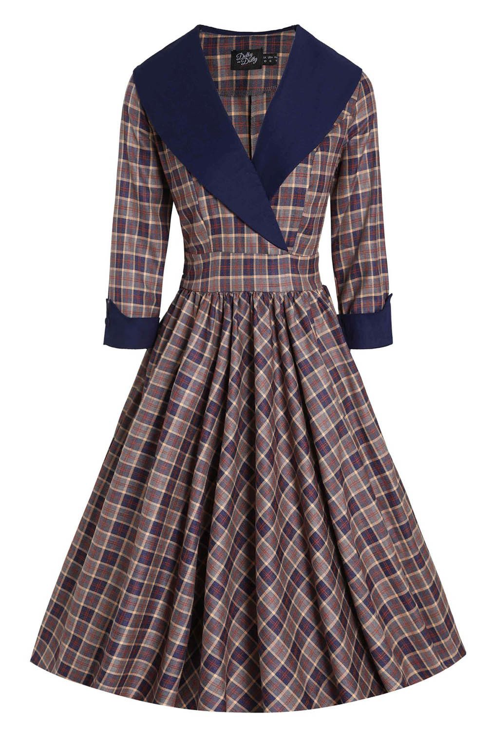 Dolly and Dotty A-Linien-Kleid Tiffany Navy Tartan Coat Dress Vintage Rocka günstig online kaufen