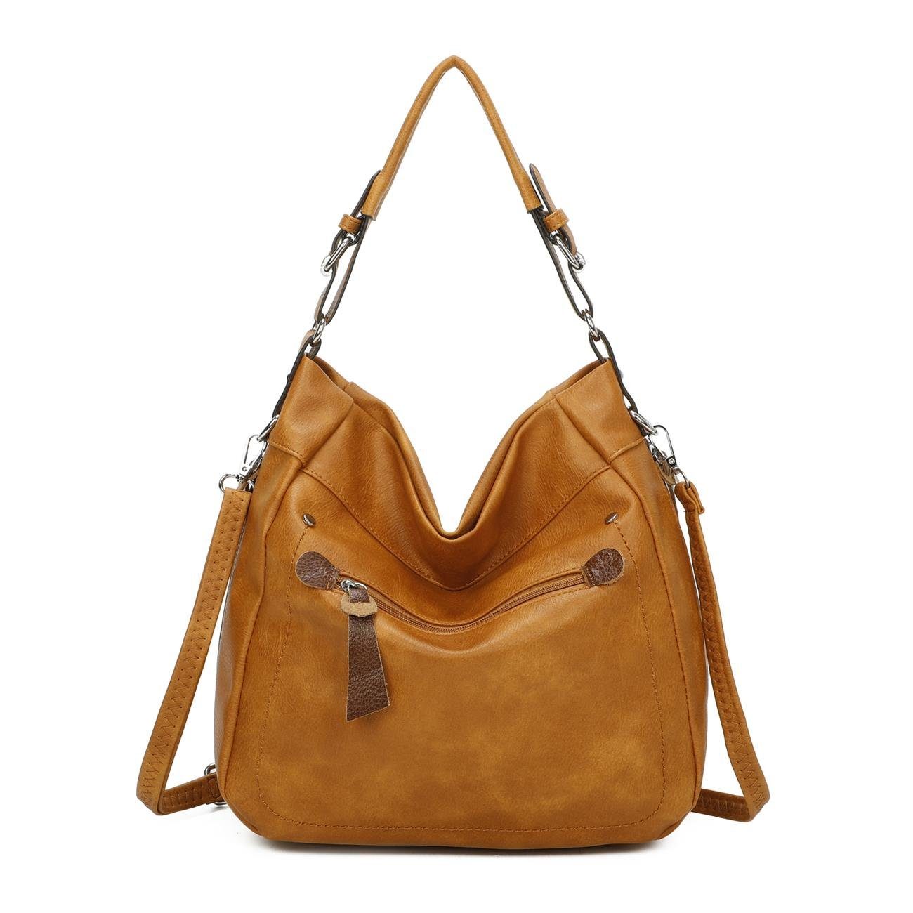 ITALYSHOP24 Schultertasche Damen Tasche Shopper Hobo-Bag Handtasche CrossOver, als Shopper, Umhängetasche, Crossbag tragbar