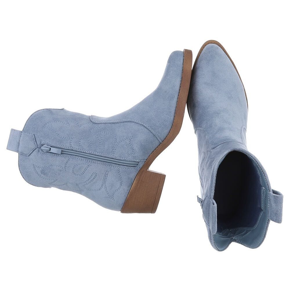 Ital-Design Elegante Cowboy-Stiefel aus Kunstleder mit Blockabsatz Westernstiefelette (89938119) Blockabsatz Stiefeletten in Hellblau