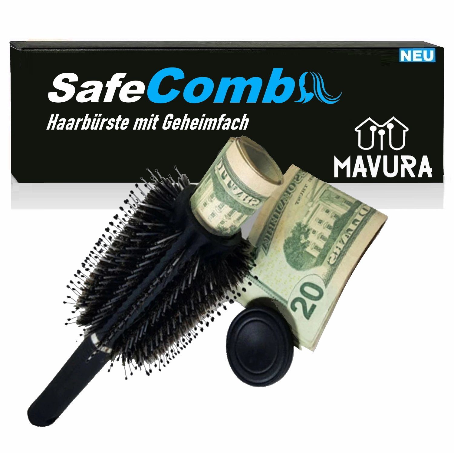 MAVURA Tresor SafeComb Haarbürste mit Geldversteck Wertsachen Safe Geheimversteck, Geld Tresor Geheimfach Versteck