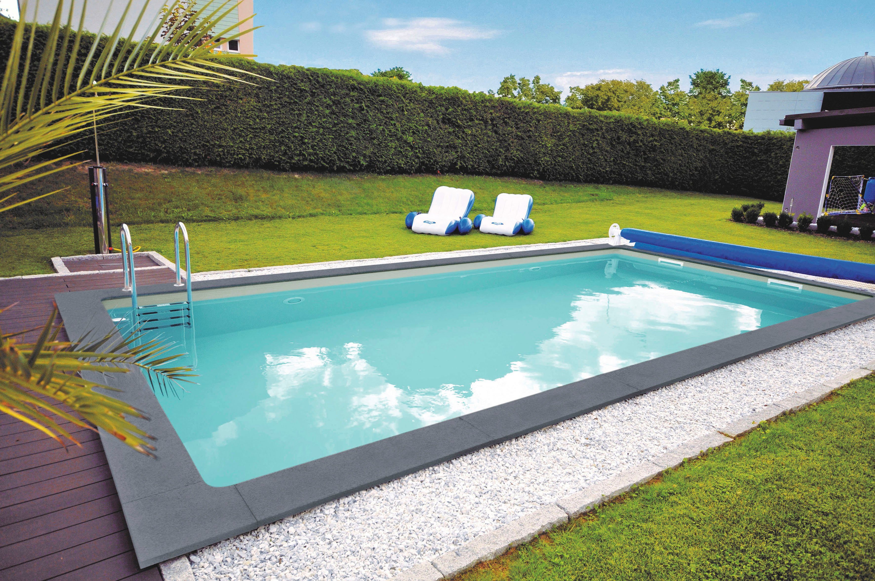 KWAD Schwimmbecken STYROPOR®STEIN POOL ALL INCLUSIVE, BxLxH: 300x600x150 cm (Set), mit Edelstahlleiter, inkl. Beckenrandsteine & Poolbeleuchtung