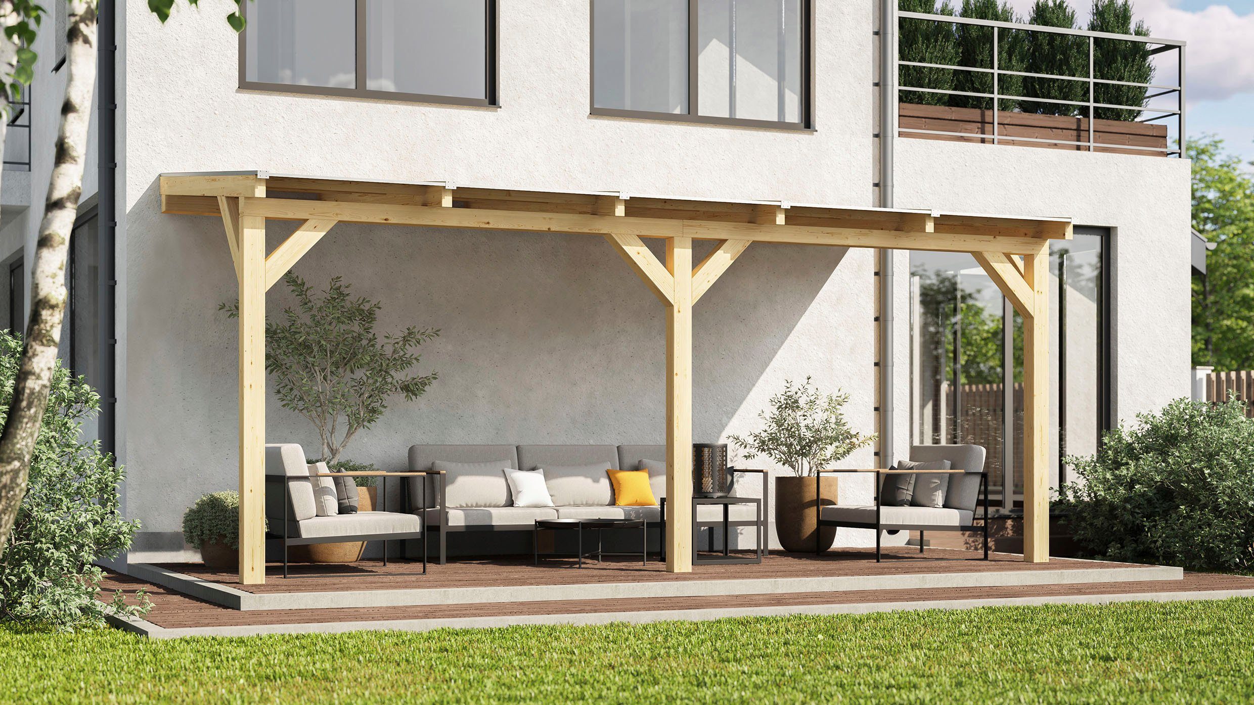 weka Terrassendach Terrassenüberdachung, BxT: 455x242 cm, aus verzugssteifem Leimholz, direkt farblich behandelbar