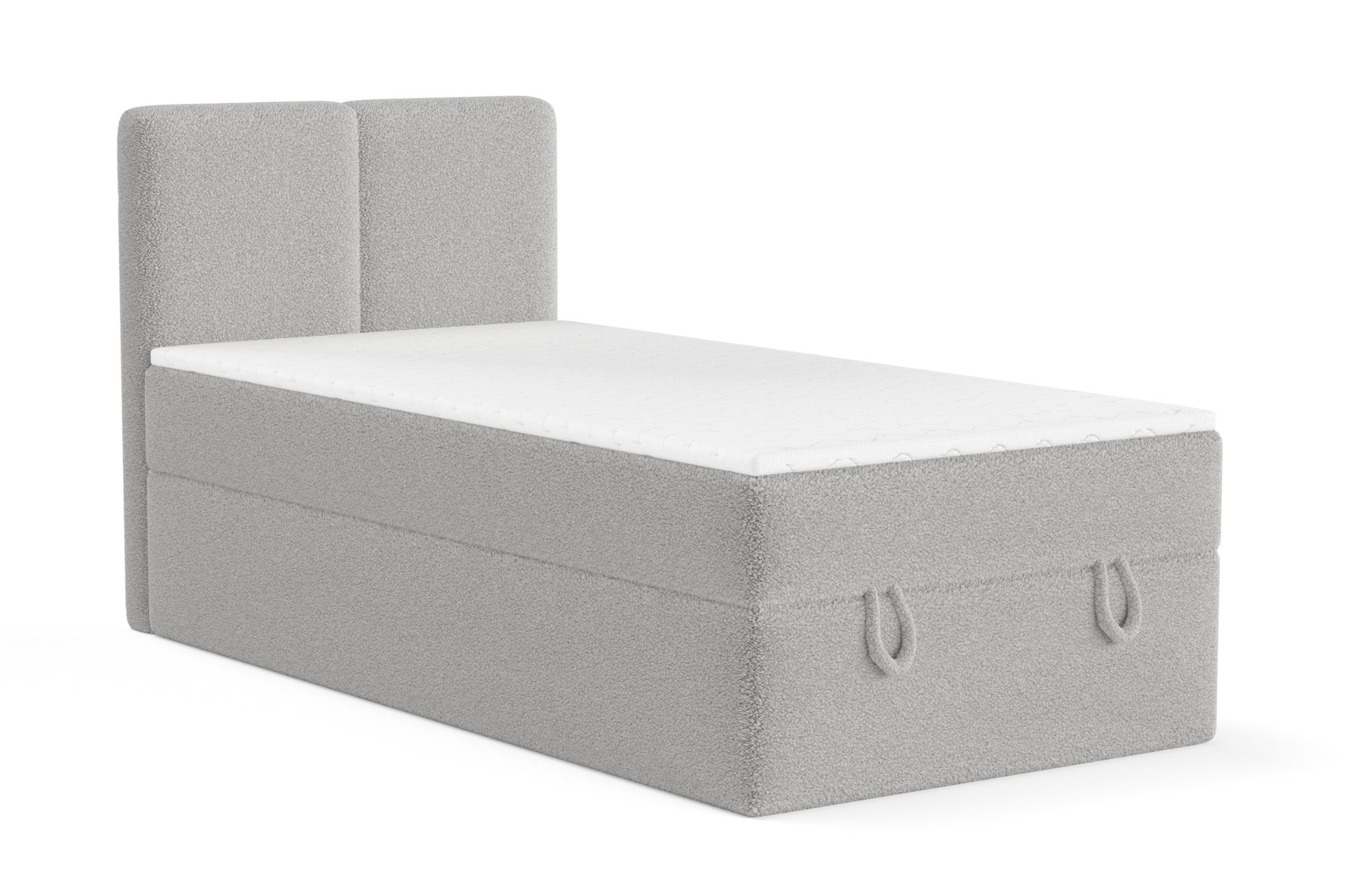 Deine Möbel 24 Boxspringbett DENVER Boxbett Einzelbett Polsterbett Jugendbett in Bouclé (inkl. Topper & Bettkasten, 1-St., Farben: Weiß, Creme, Grau, Hellgrau, Schwarz), 100x200 120x200, Bett mit einer Matratze H3 oder H4