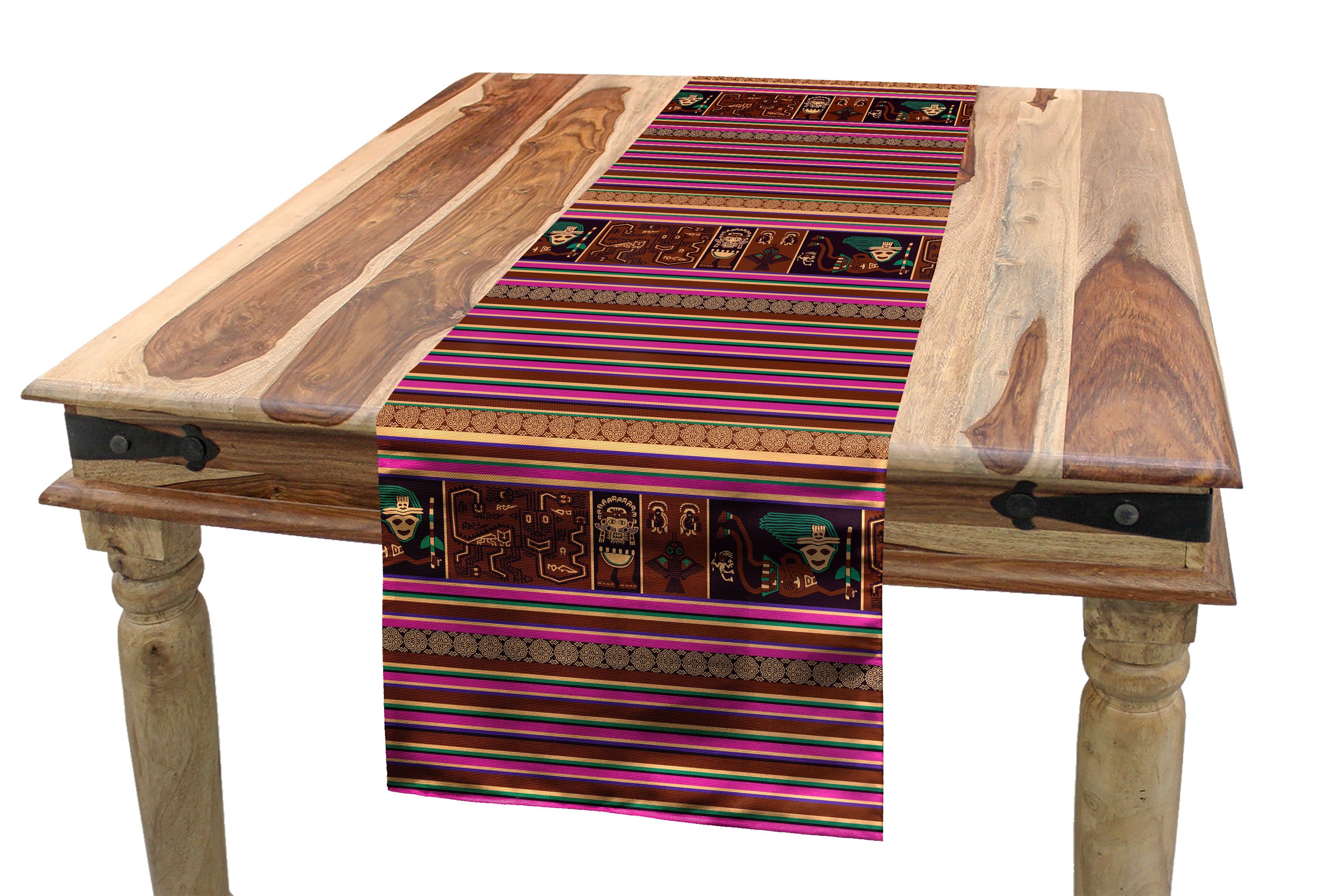 Abakuhaus Tischläufer Esszimmer Küche Rechteckiger Dekorativer Tischläufer, Ethnisch Folk Motive Stripes