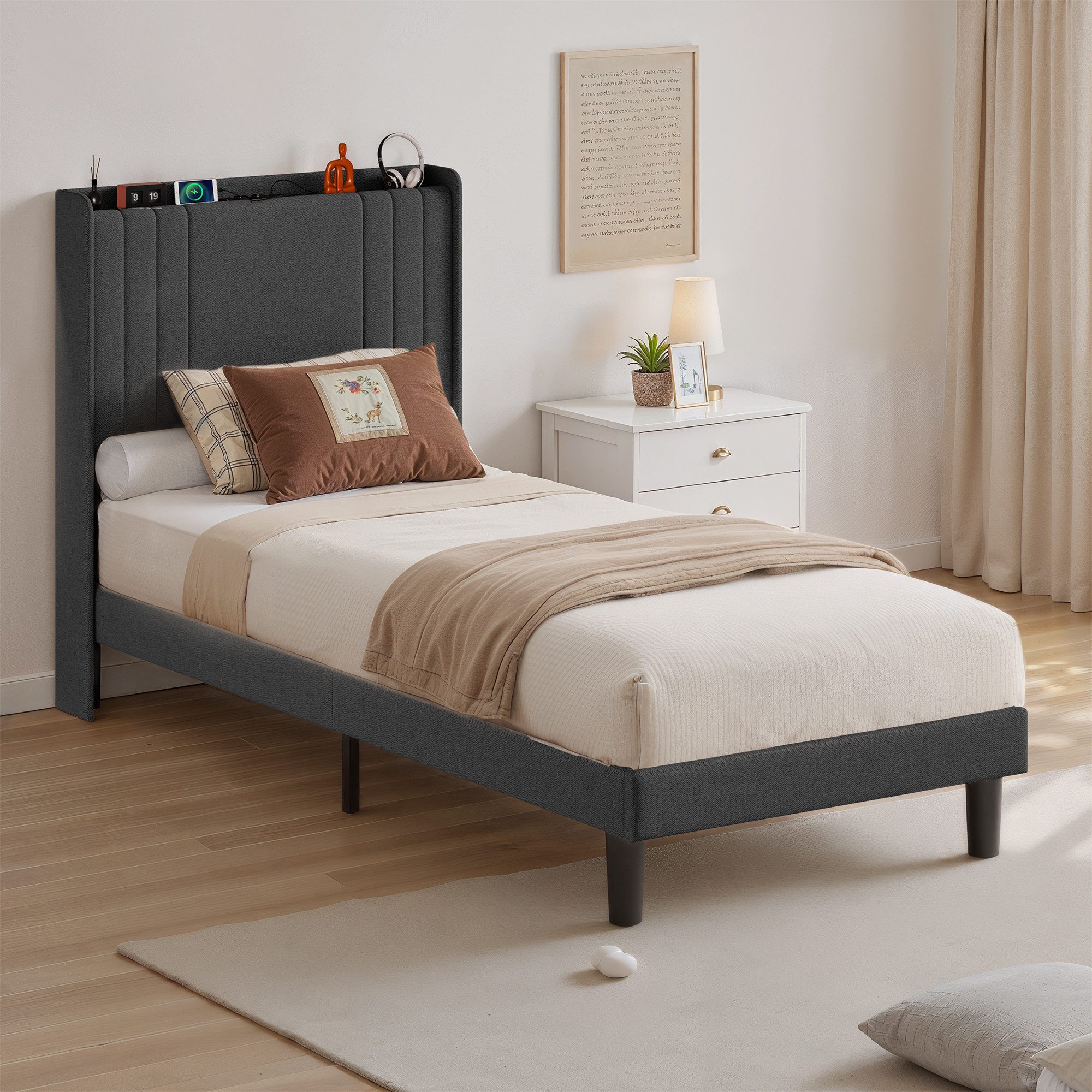 Bealife Polsterbett lsterbett Einzelbett,Bettgestell mit Kopfteil, Steckdos günstig online kaufen