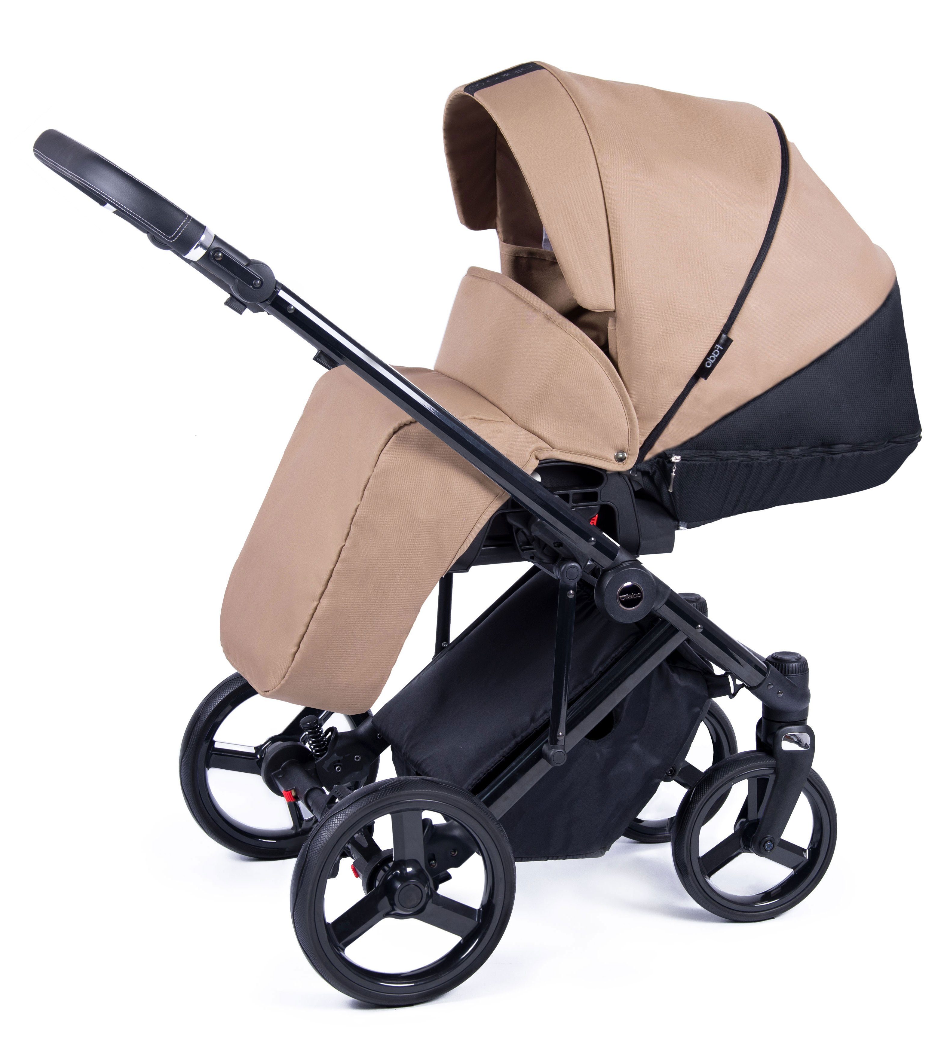 babies-on-wheels Kombi-Kinderwagen 3 in - - Fado = schwarz in 1 15 Designs Gestell Braun Kinderwagen-Set Teile 24