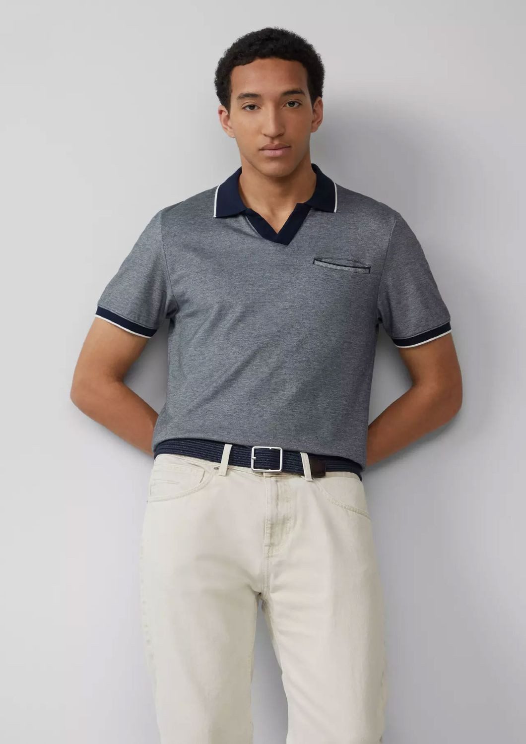 s.Oliver Poloshirt Poloshirt zweifarbiger Piqué, offener V-Ausschnitt, abge günstig online kaufen