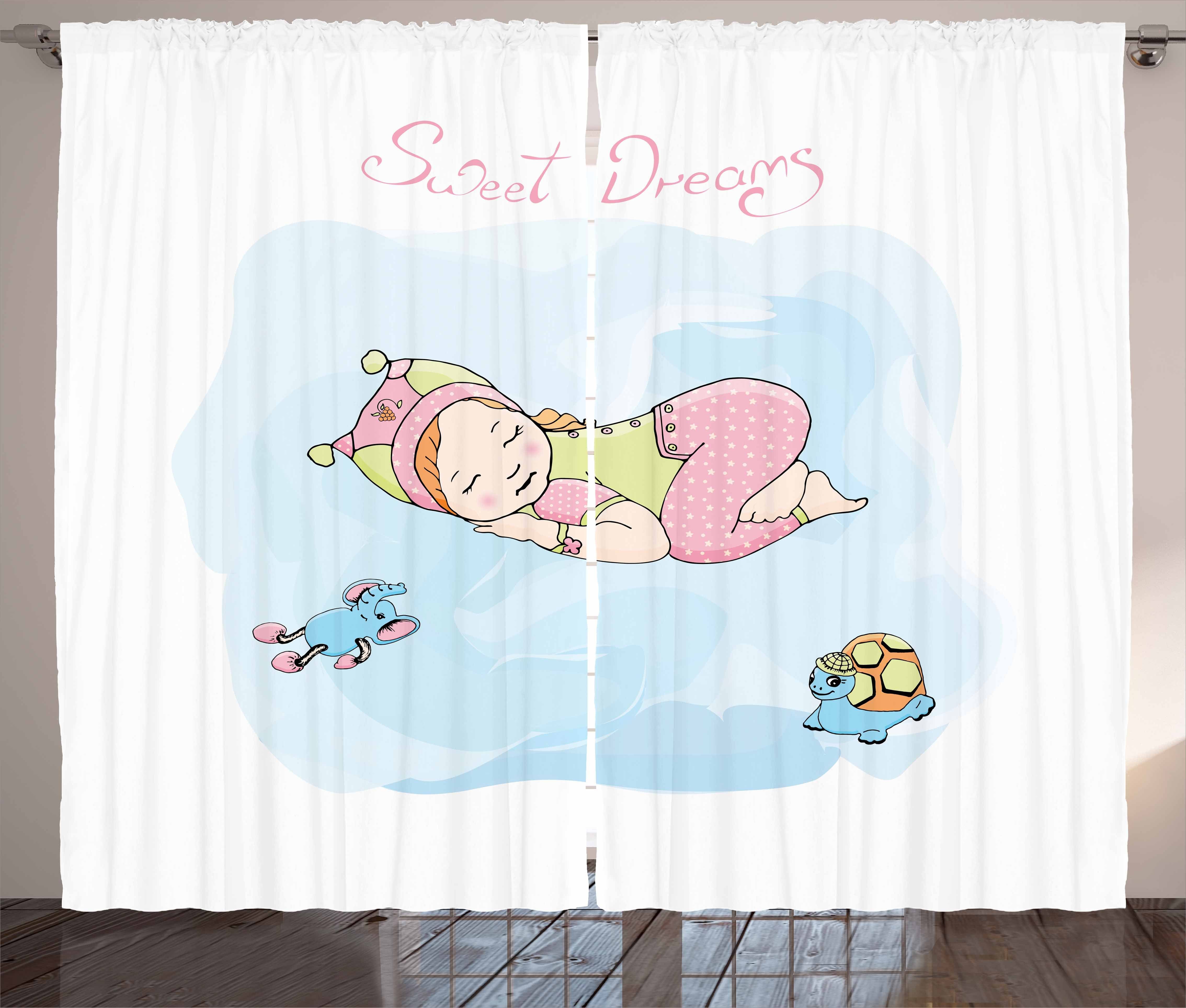 Gardine Schlafzimmer Kräuselband Vorhang mit Schlaufen und Haken, Abakuhaus, Süße Träume Karikatur-Mädchen-Spielzeug