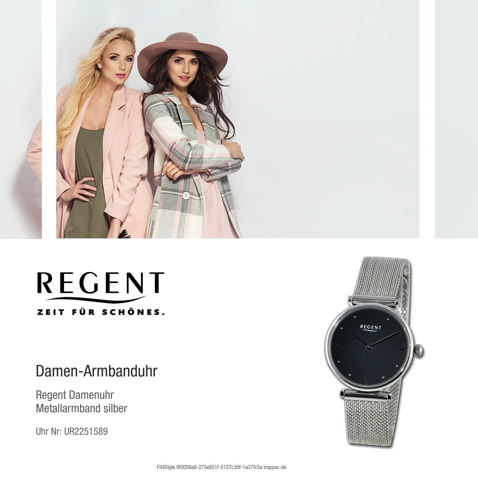 extra (ca. Armbanduhr Analog, rund, 37mm), Damen groß Metallarmband Damen Regent Armbanduhr Regent Quarzuhr