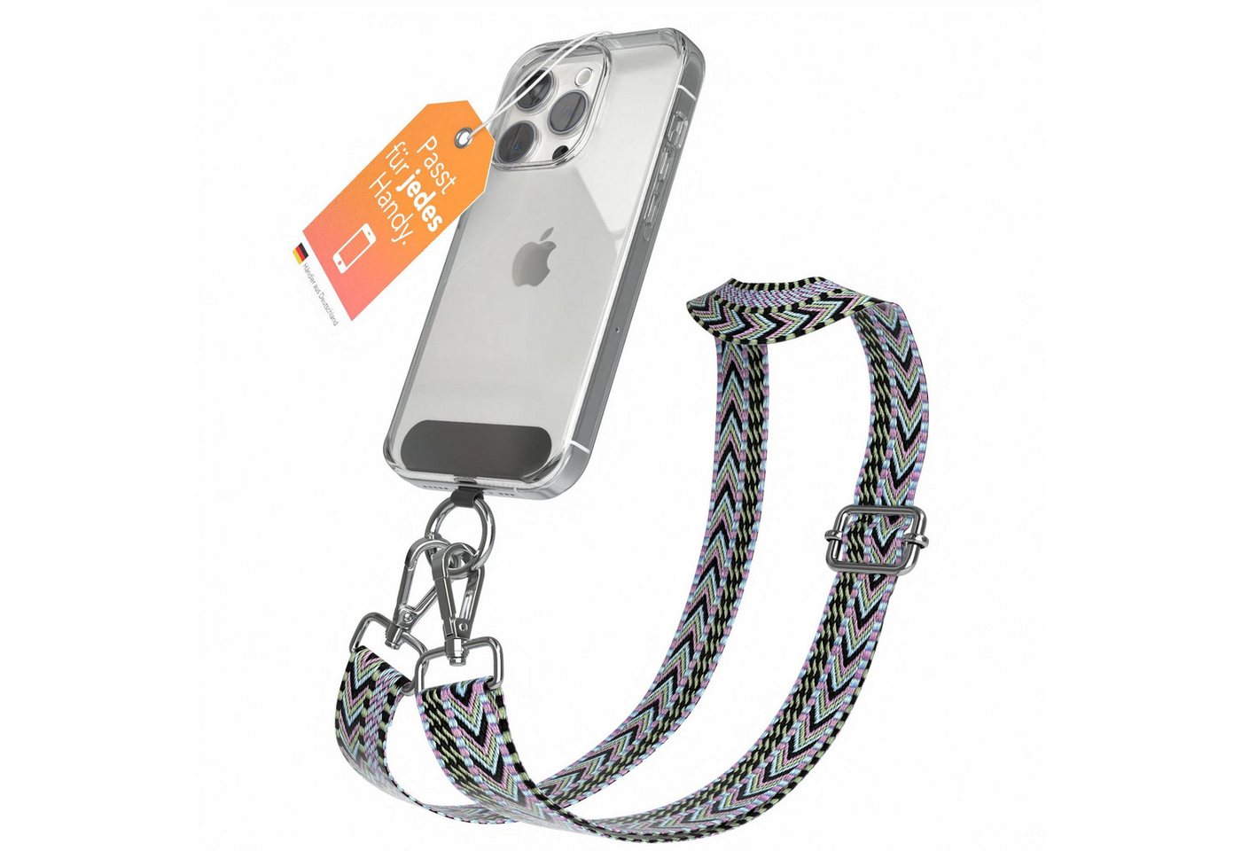 EAZY CASE Handykette Universal für alle Smartphones Boho/Wave/Leo Style, Umhängetasche Universell passend Band für Schutzhülle Violett Grün