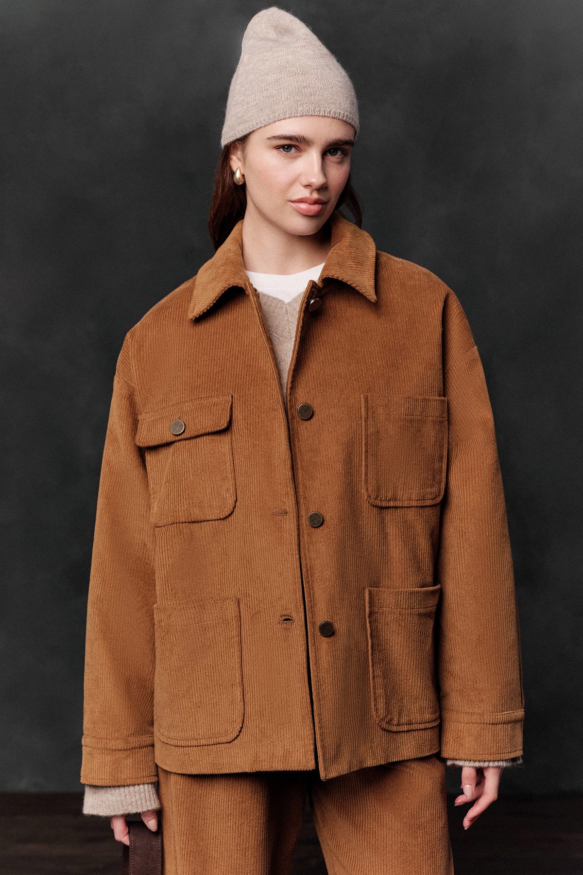 MANUKA Windbreaker Übergroße Veloursjacke in Rost