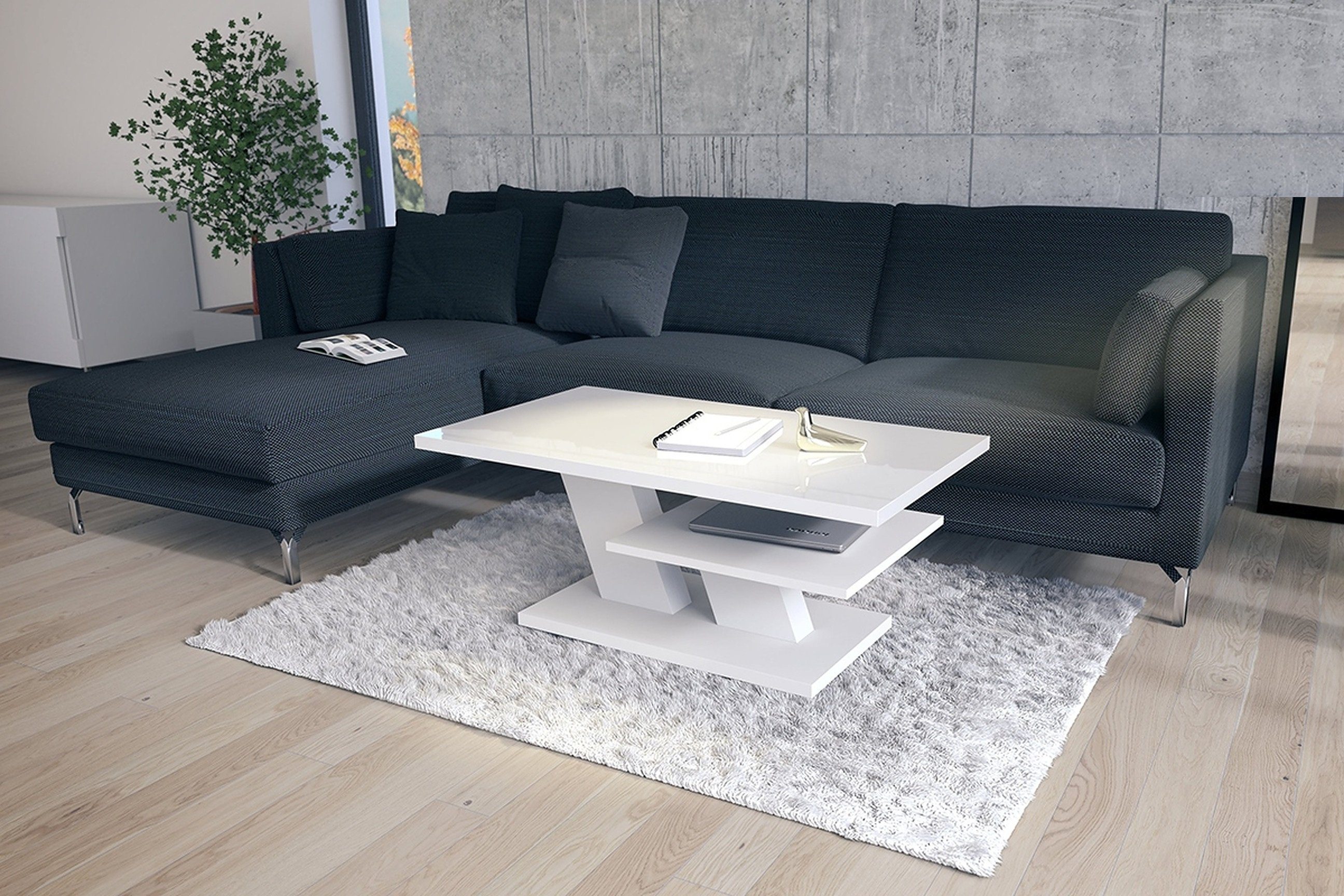 Mazzoni Couchtisch Cliff Weiß Hochglanz Tisch günstig online kaufen