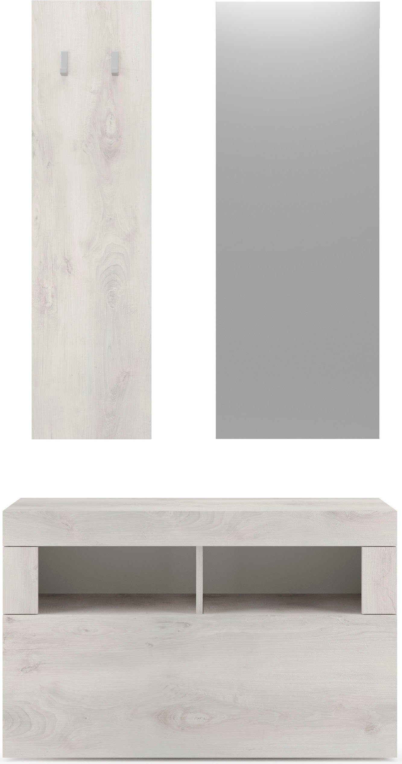 INOSIGN Шкафы-Set Basic 3tlg. Breite 91 cm, Höhe 187 cm, Wandgarderobe, (3-St), (Schuhbank, Шкафыpaneel, Spiegel), Pinie Weiss NB