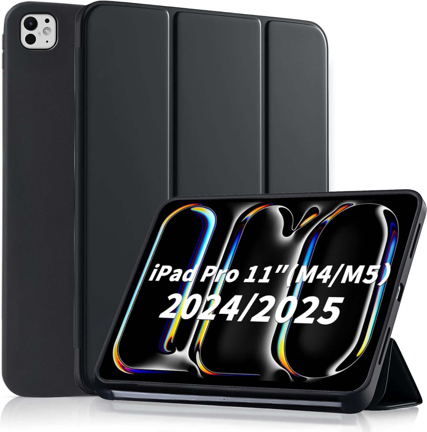 CLM-Tech Tablet-Hülle für iPad Pro 11" M5 / M4 Hülle (2025 / 2024) 11 Zoll, Standfunktion, Magnetverschluss, Auto Schlaf/Wach Funktion, schwarz