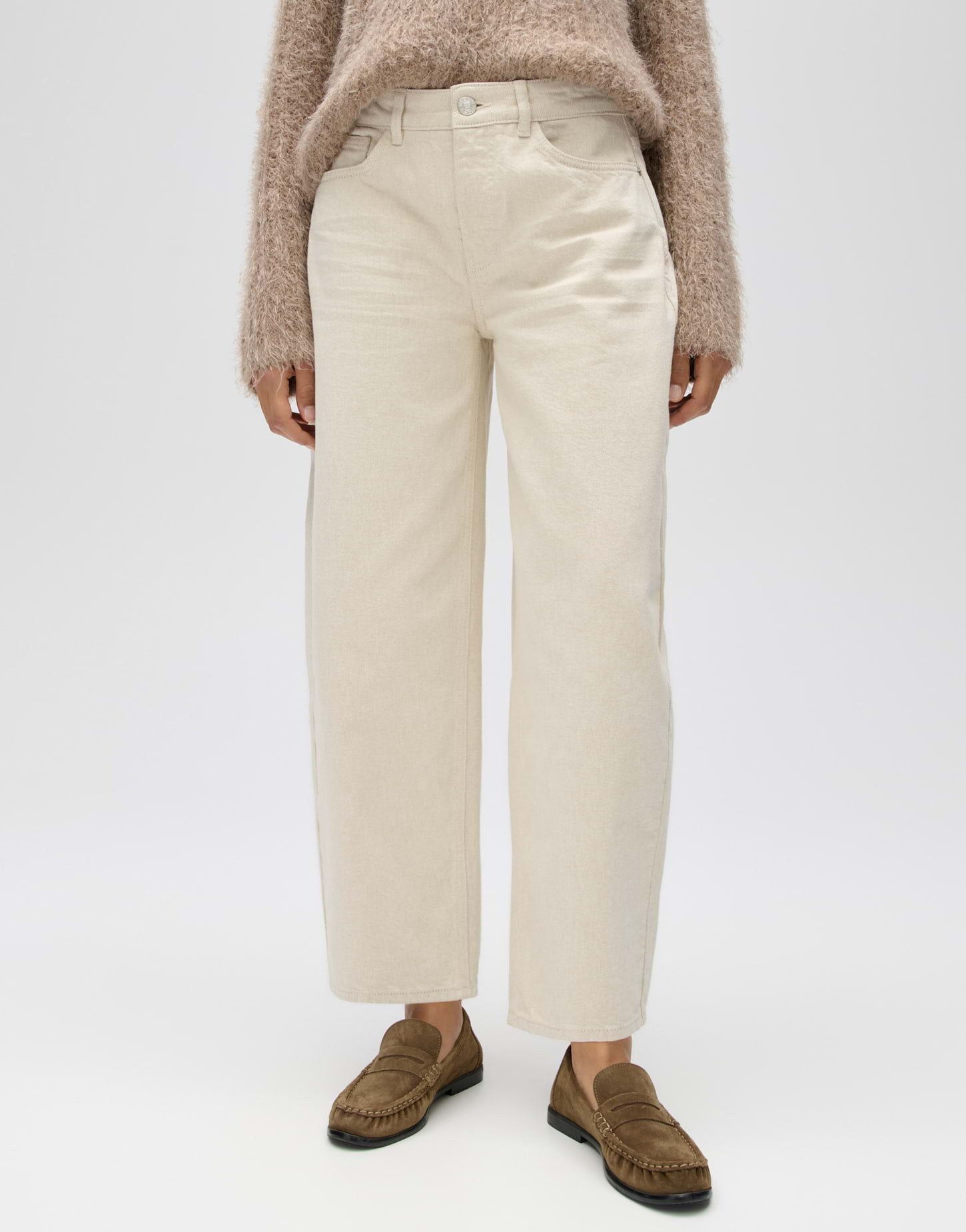OPUS Relax-fit-Jeans Lolah natural aus Denim mit Twillstruktur Ovale Barrel-Silhouette mit weichem Griff und authentischer Waschung