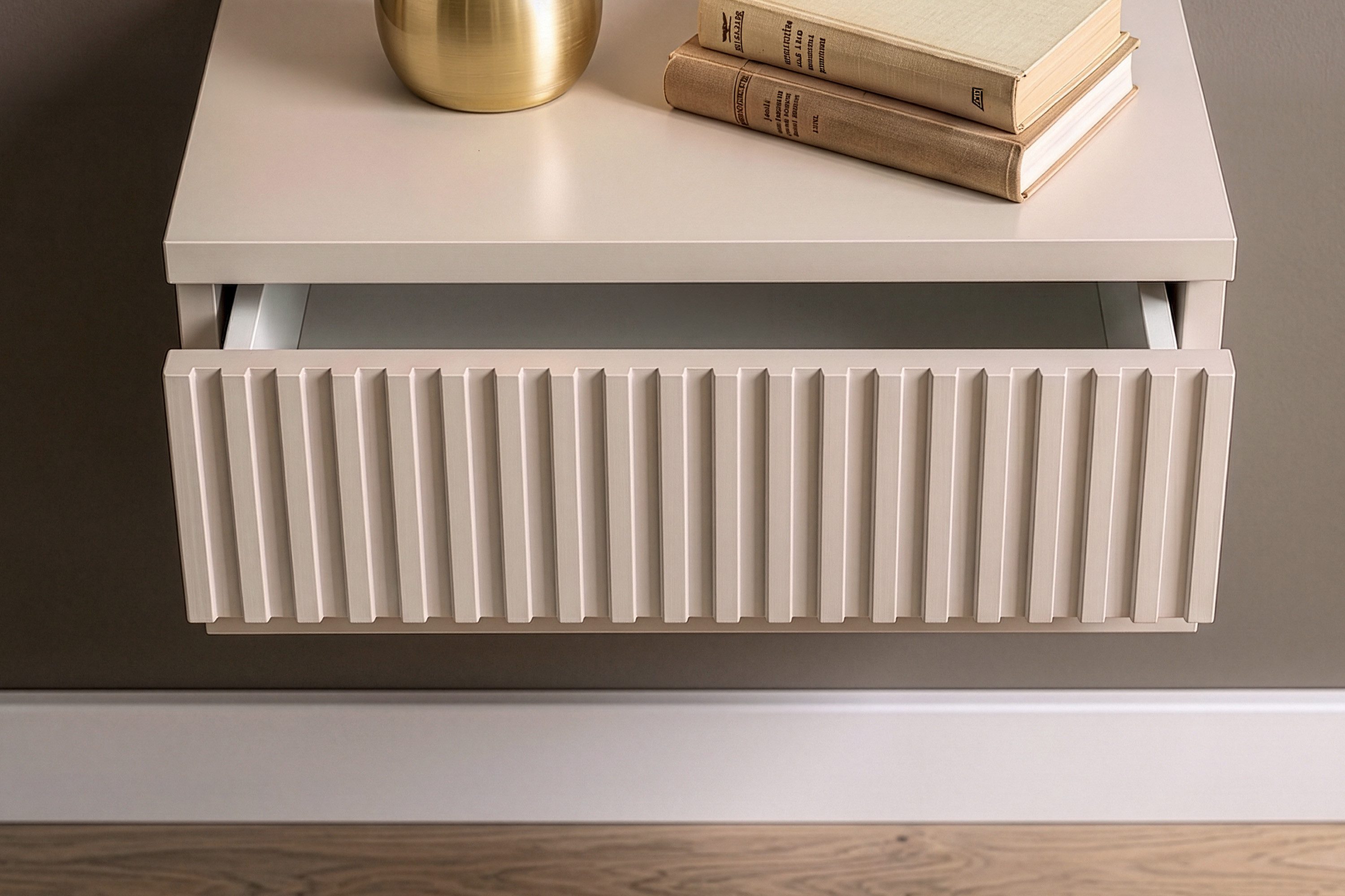 KONSIMO® Nachttisch RECTUS II 2 Nachtkommoden im Set, kaschmirfarben, Nachtschrank, Modern (2-St), Hängender, Push to Open-Funktion, geriffelte Fronten, grifflo – Bild 5 von 5