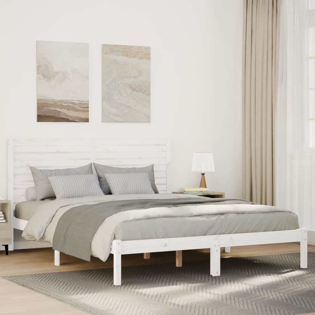 vidaXL Bett Massivholzbett Extra Lang ohne Matratze Weiß 140x220 cm
